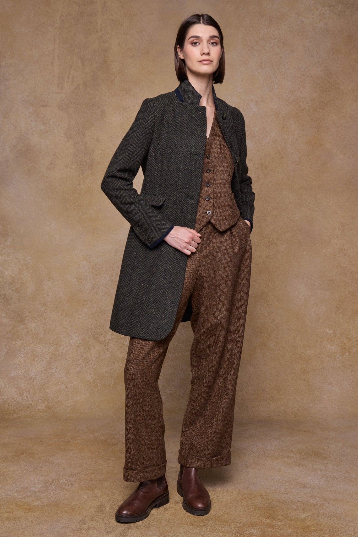 Jack Murphy Clothing - Pamela Tweed Coat - Donegal Pine Herringbone - Tweed