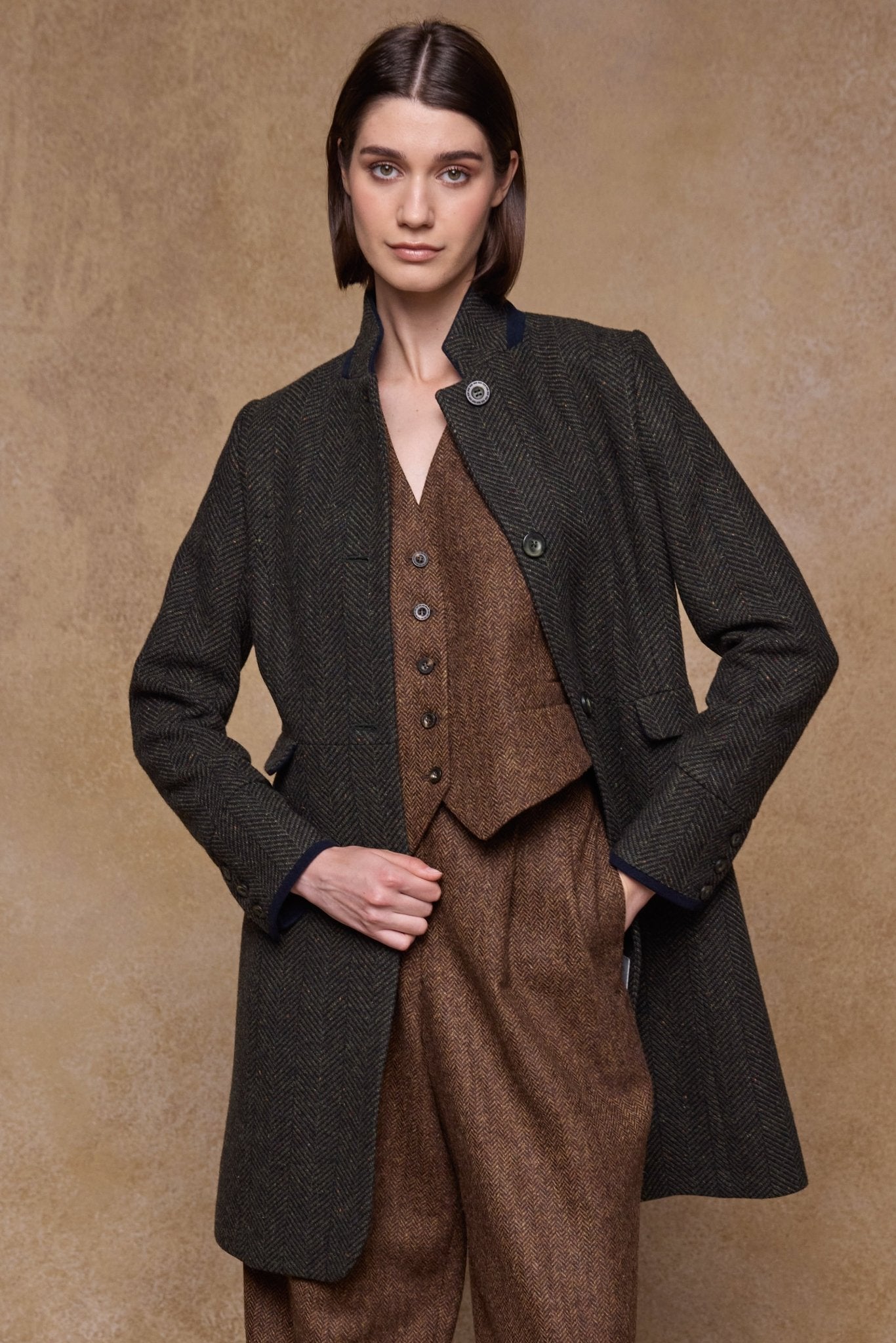 Jack Murphy Clothing - Pamela Tweed Coat - Donegal Pine Herringbone - Tweed