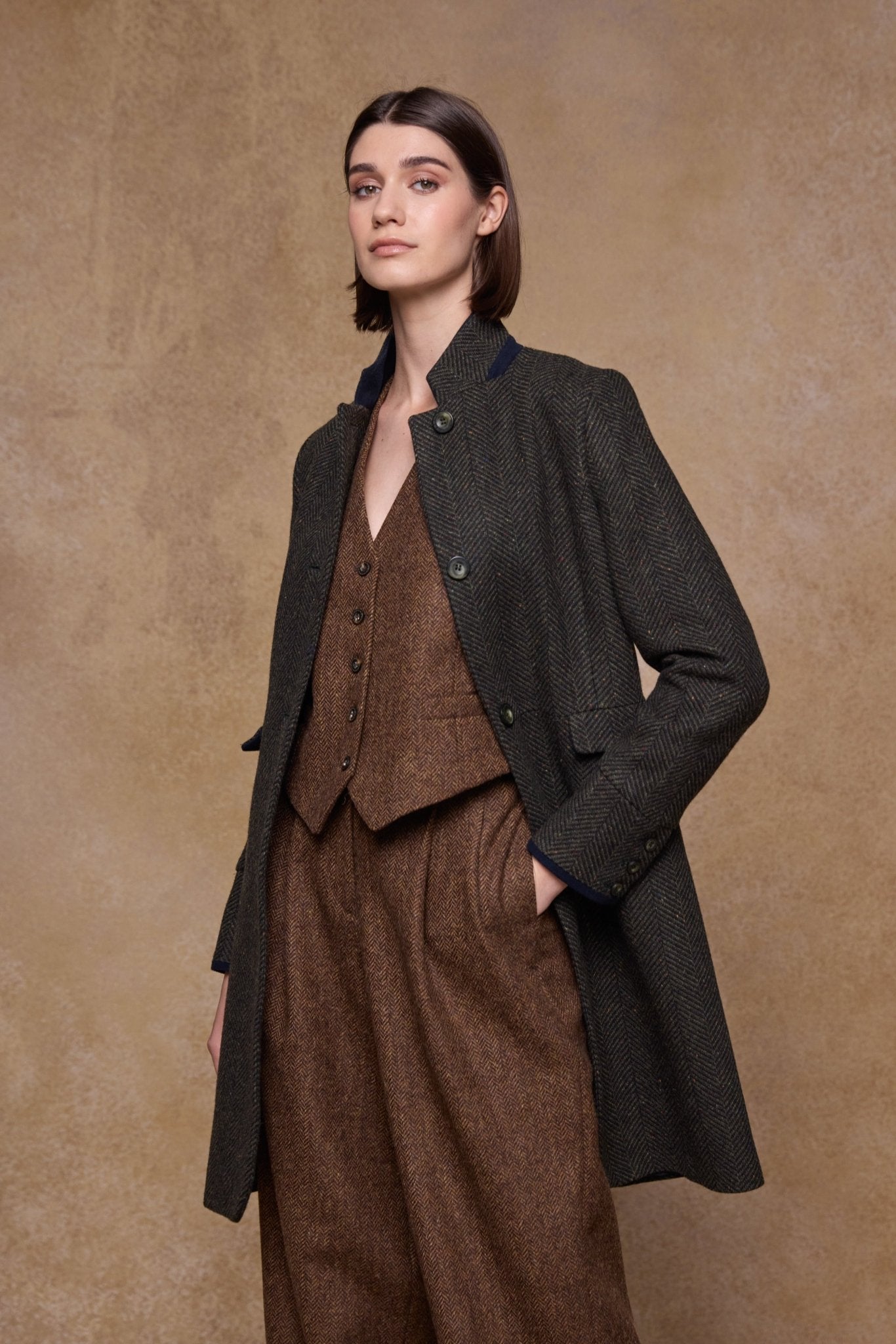Jack Murphy Clothing - Pamela Tweed Coat - Donegal Pine Herringbone - Tweed