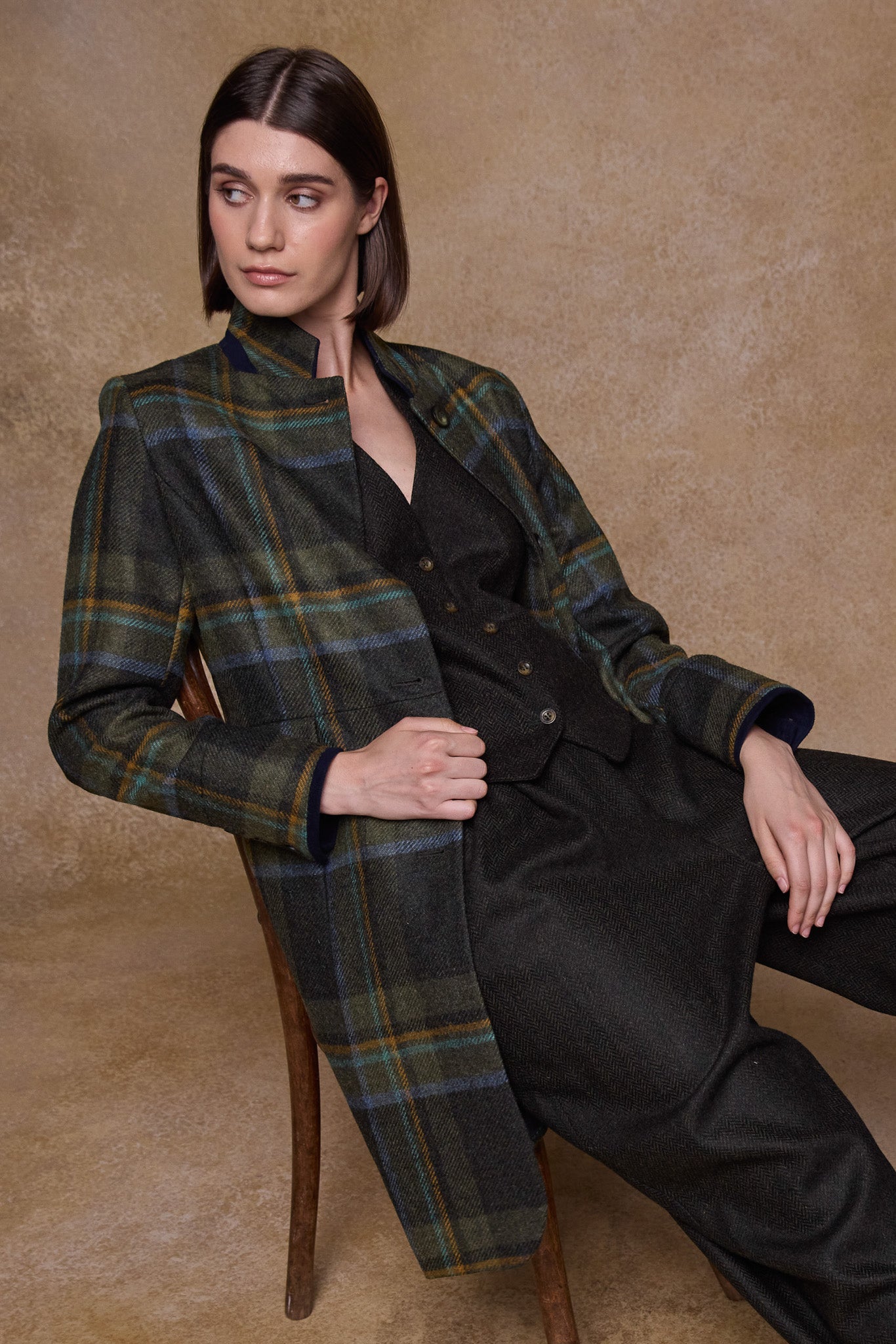 Pamela Tweed Coat - Sage & Emerald Check