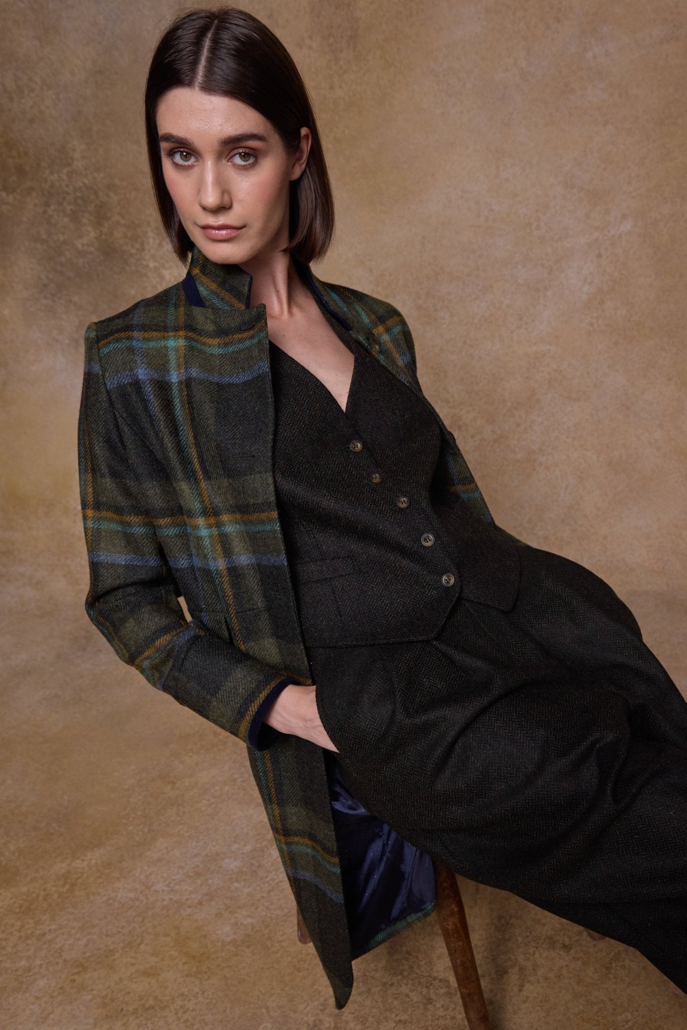 Jack Murphy Ireland - Pamela Tweed Coat - Sage & Emerald Check - Tweed