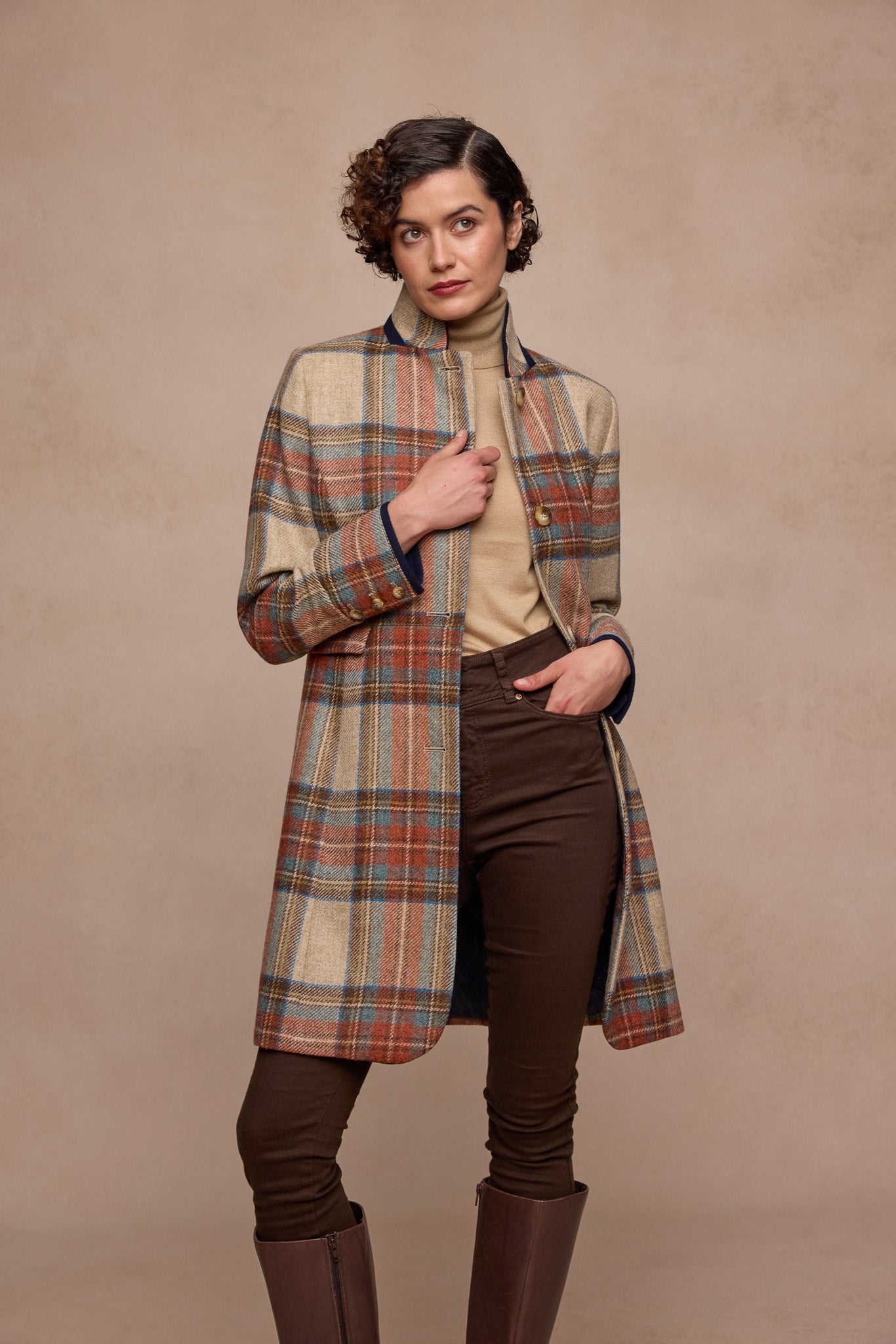 Manteau en tweed Pamela - Carreaux sauge & émeraude