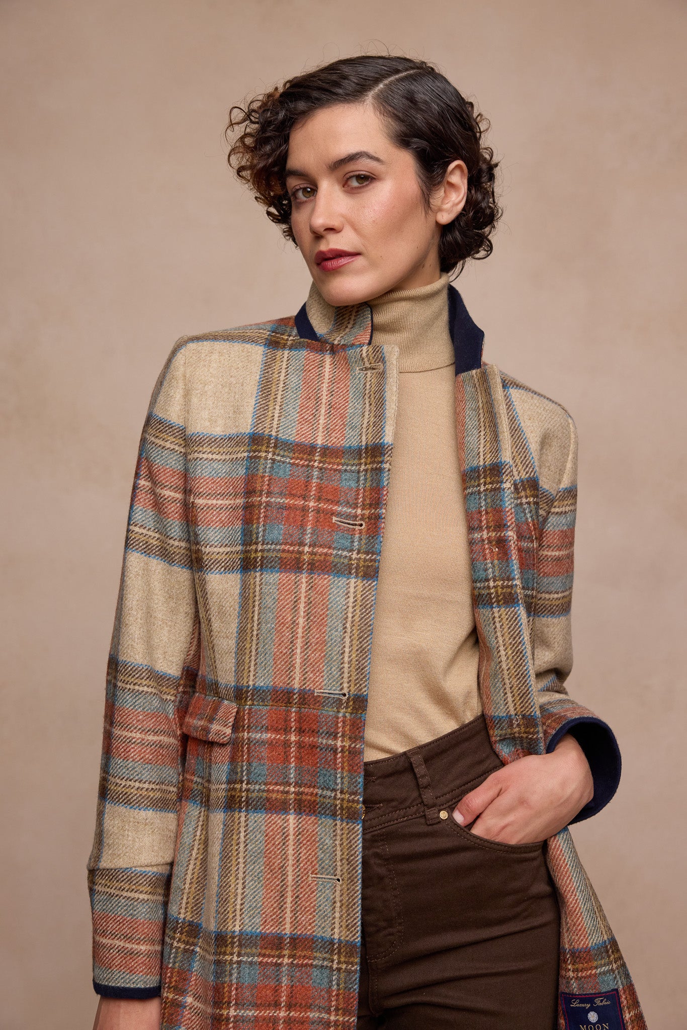 Manteau en tweed Pamela - Carreaux sauge & émeraude
