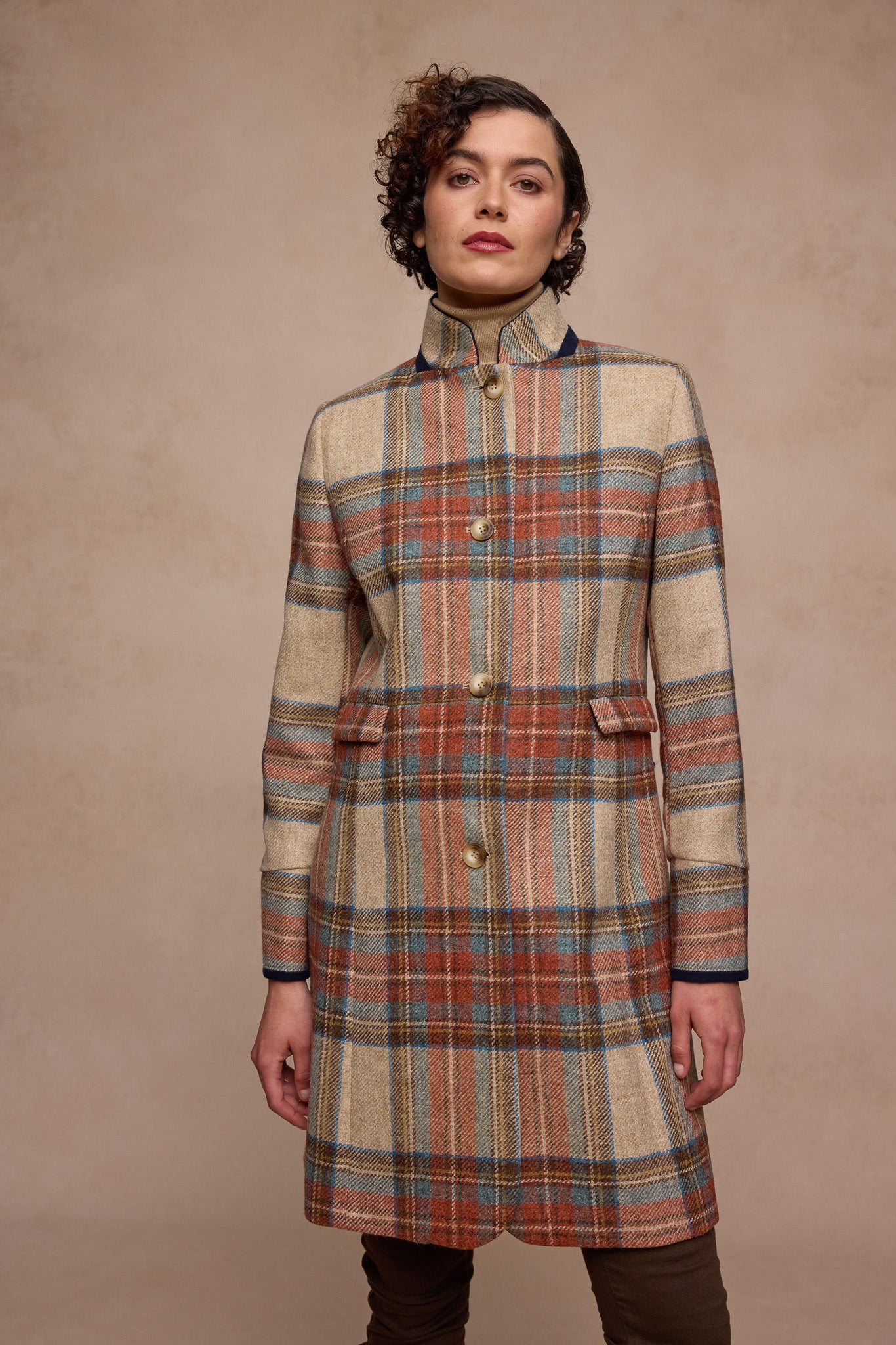 Manteau en tweed Pamela - Carreaux sauge & émeraude
