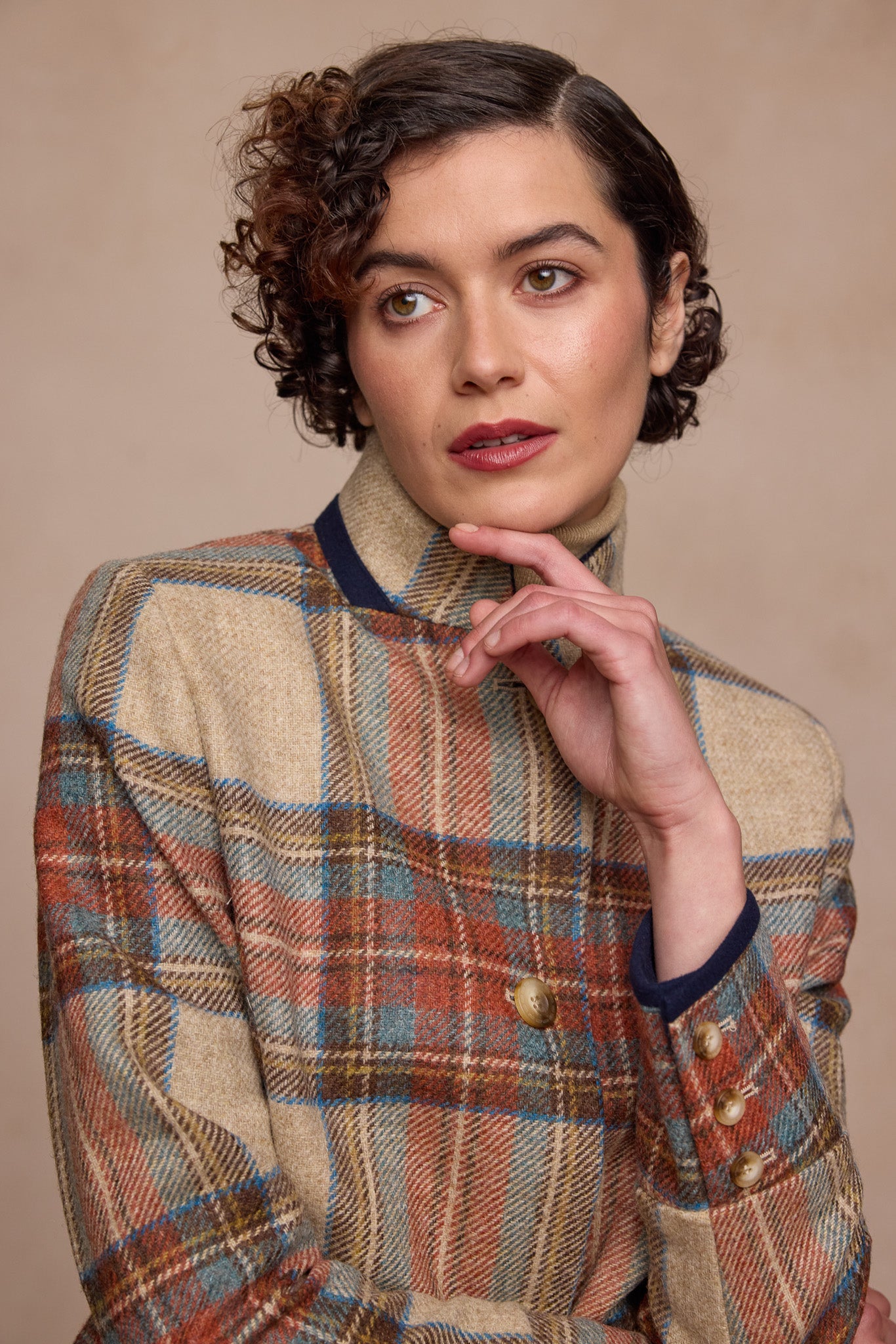 Manteau en tweed Pamela - Carreaux sauge & émeraude
