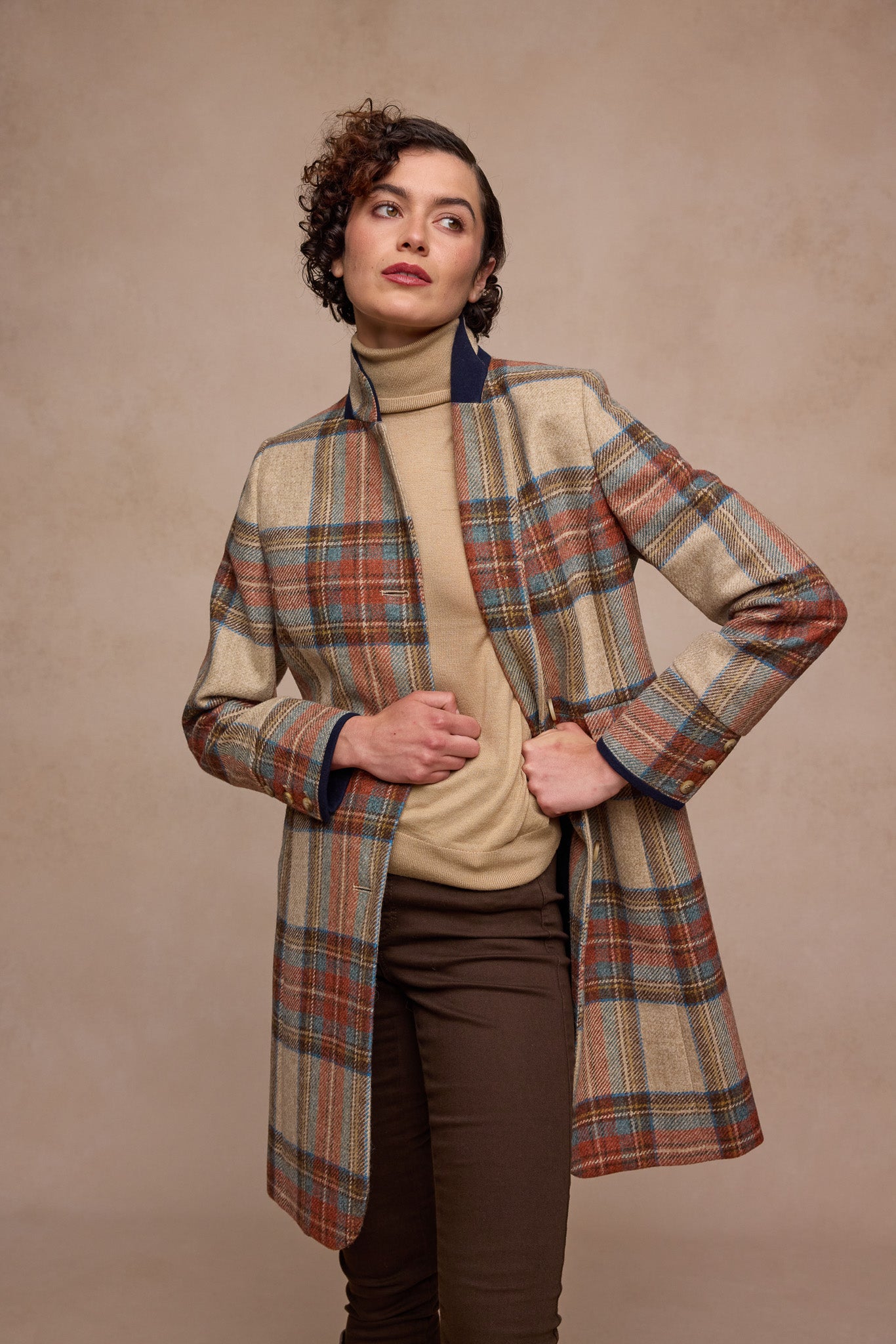 Manteau en tweed Pamela - Carreaux sauge & émeraude