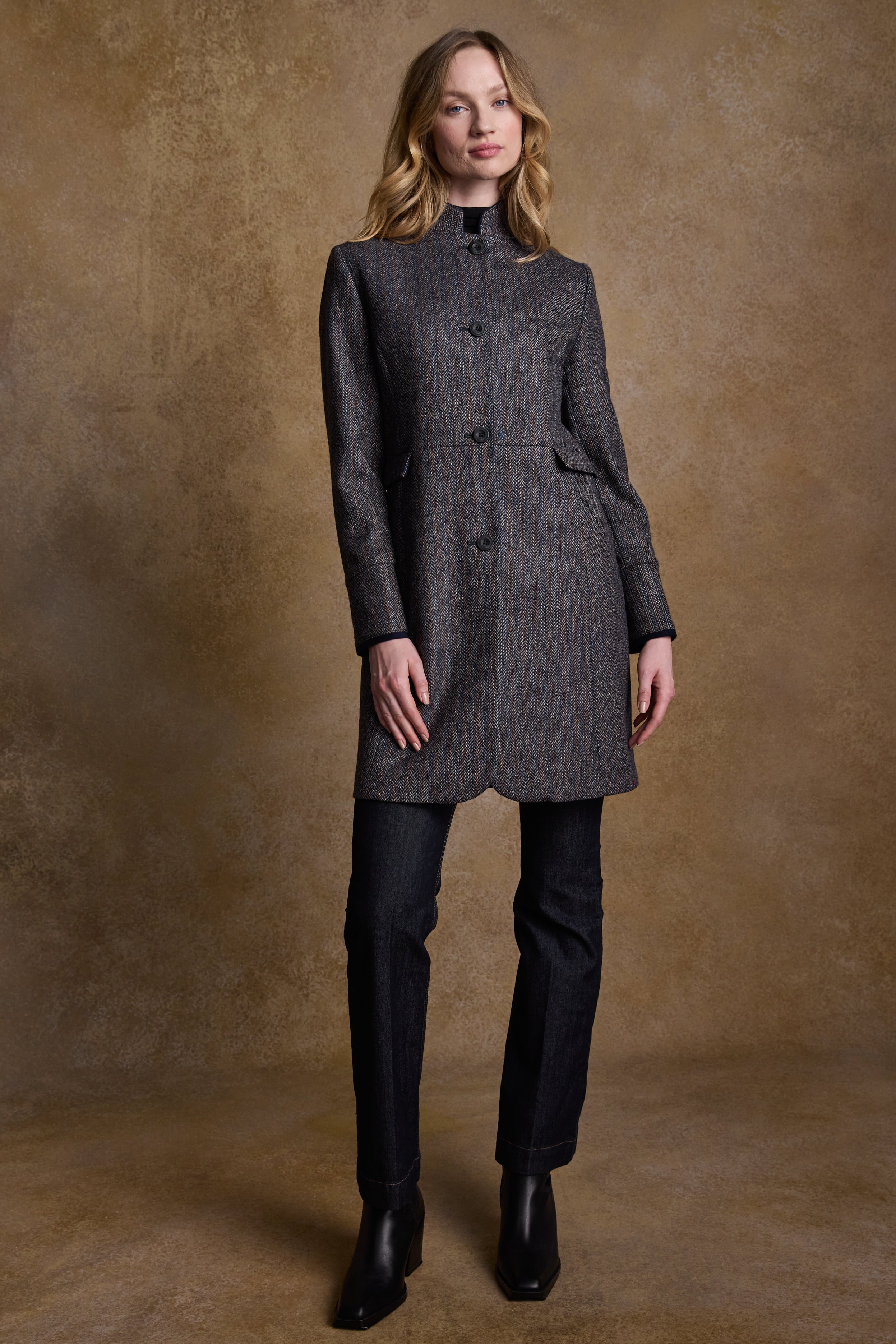 Pamela Tweed Coat - Blue Moon Herringbone