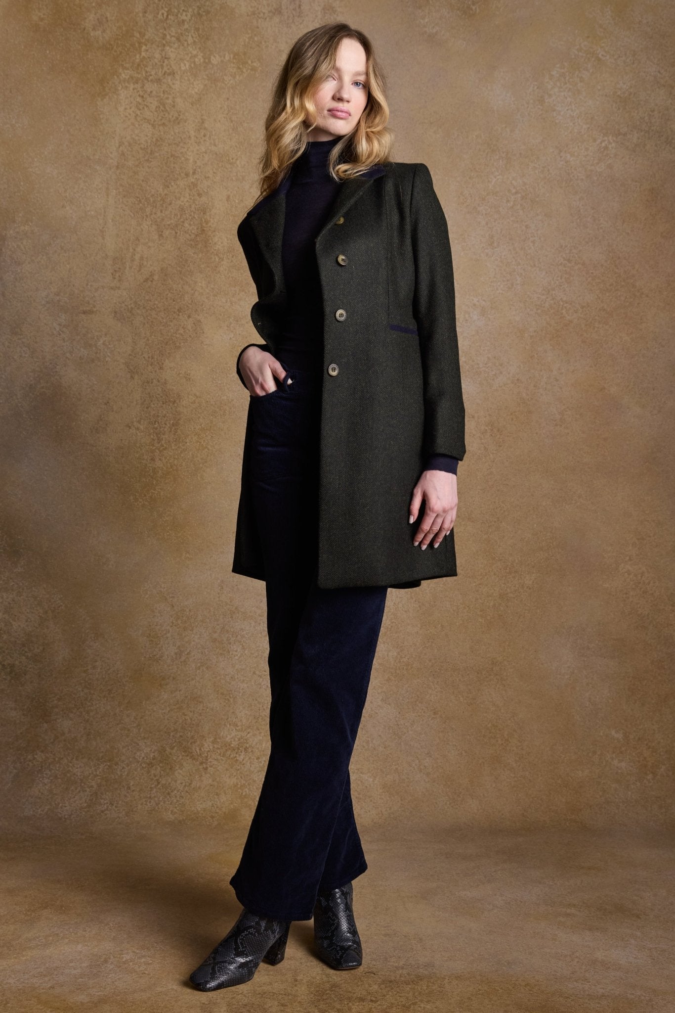 Jack Murphy Ireland - Isabella Tweed Coat - Green Herringbone - Tweed