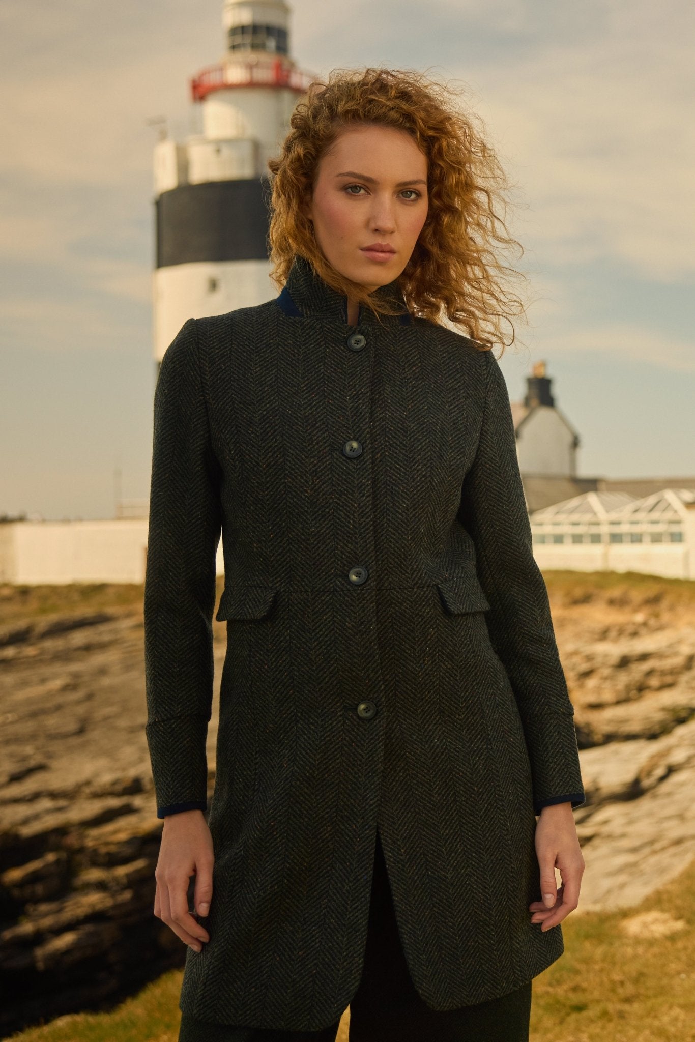 Pamela Tweed Coat - Donegal Moss Herringbone