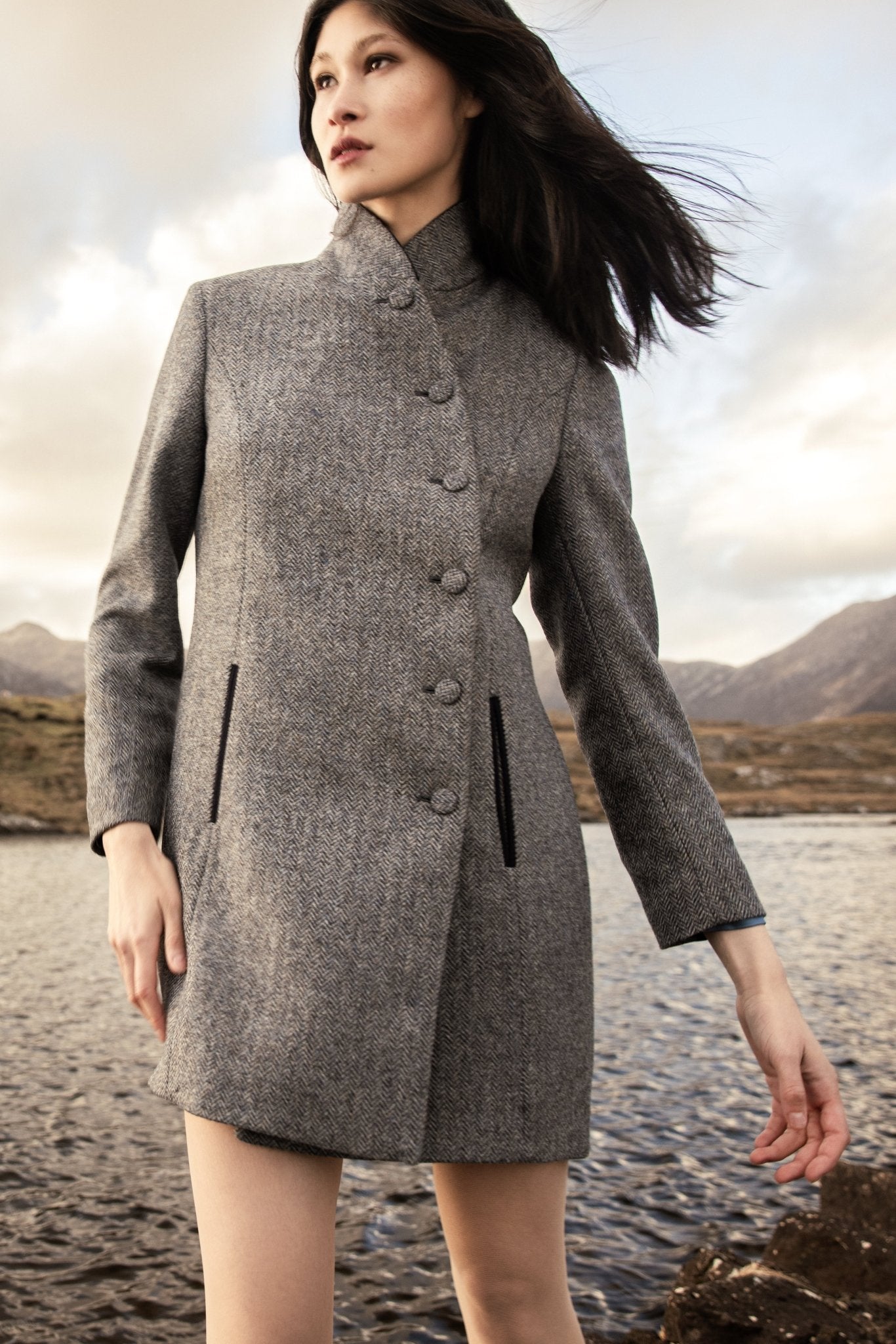 Jack Murphy Ireland - Robin Tweed Coat - Denim Herringbone - Tweed