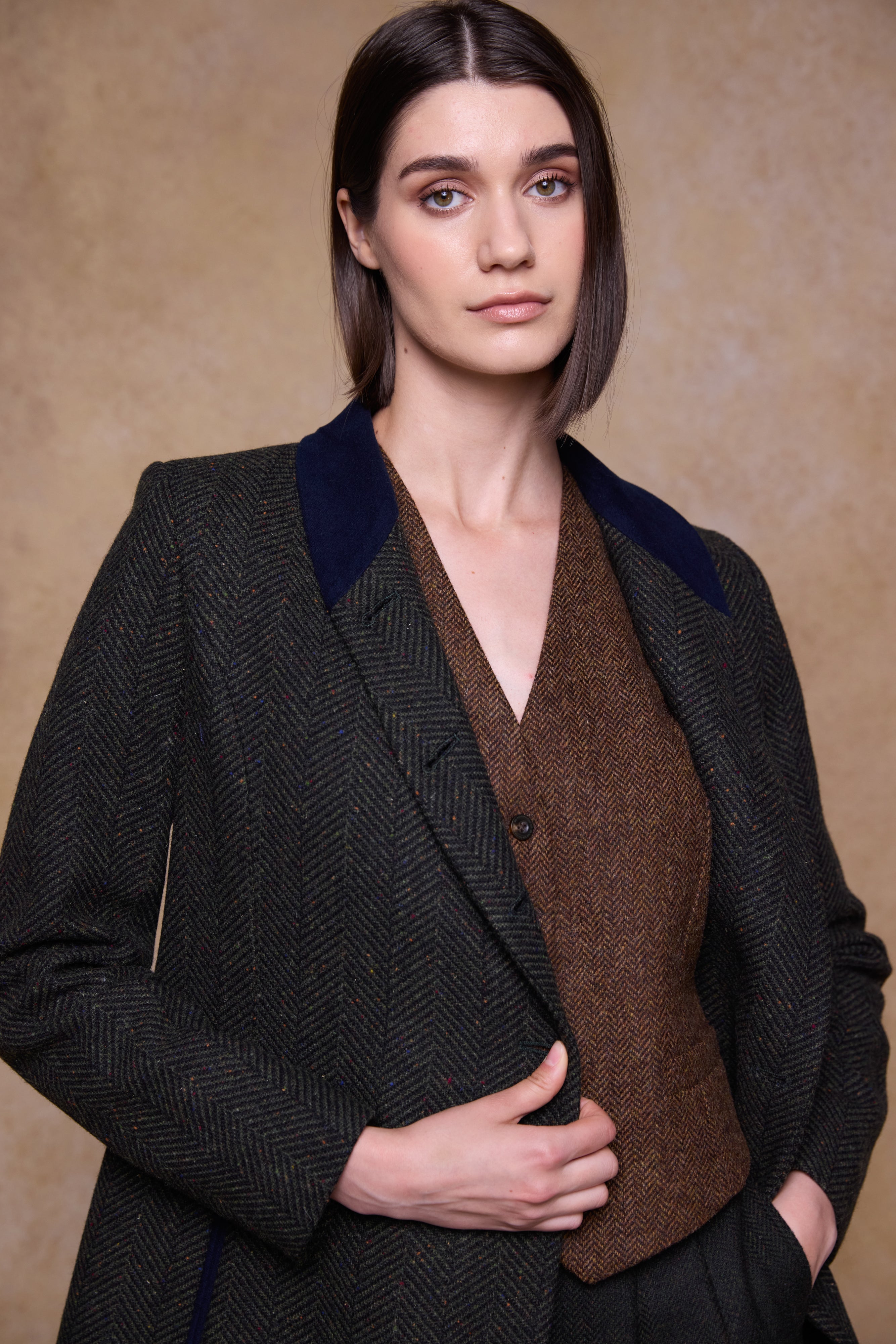 Heidi Tweed Waistcoat - Chestnut Herringbone