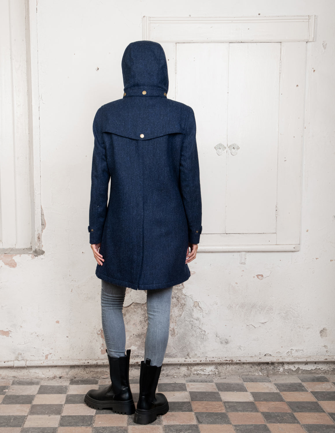 Abbie Tweed Coat - Navy Herringbone - Jack Murphy Ireland