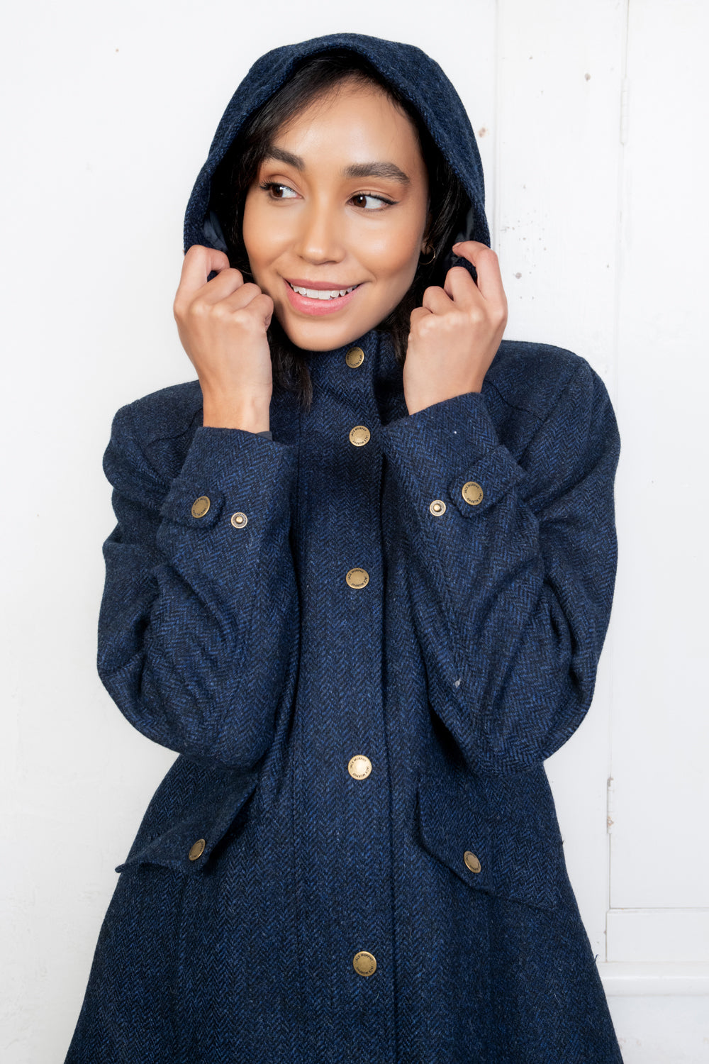 Abbie Tweed Coat - Navy Herringbone - Jack Murphy Ireland