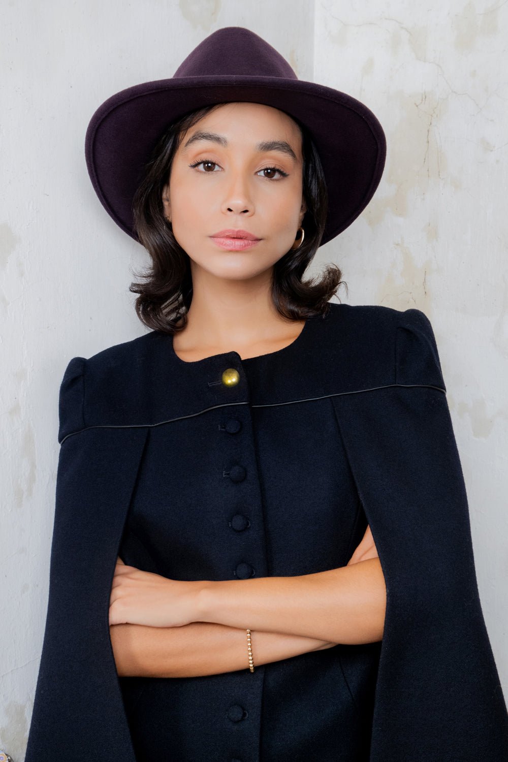 Jack Murphy Ireland - Aisling II Tailored Cape - Deep Navy Melton - Tweed