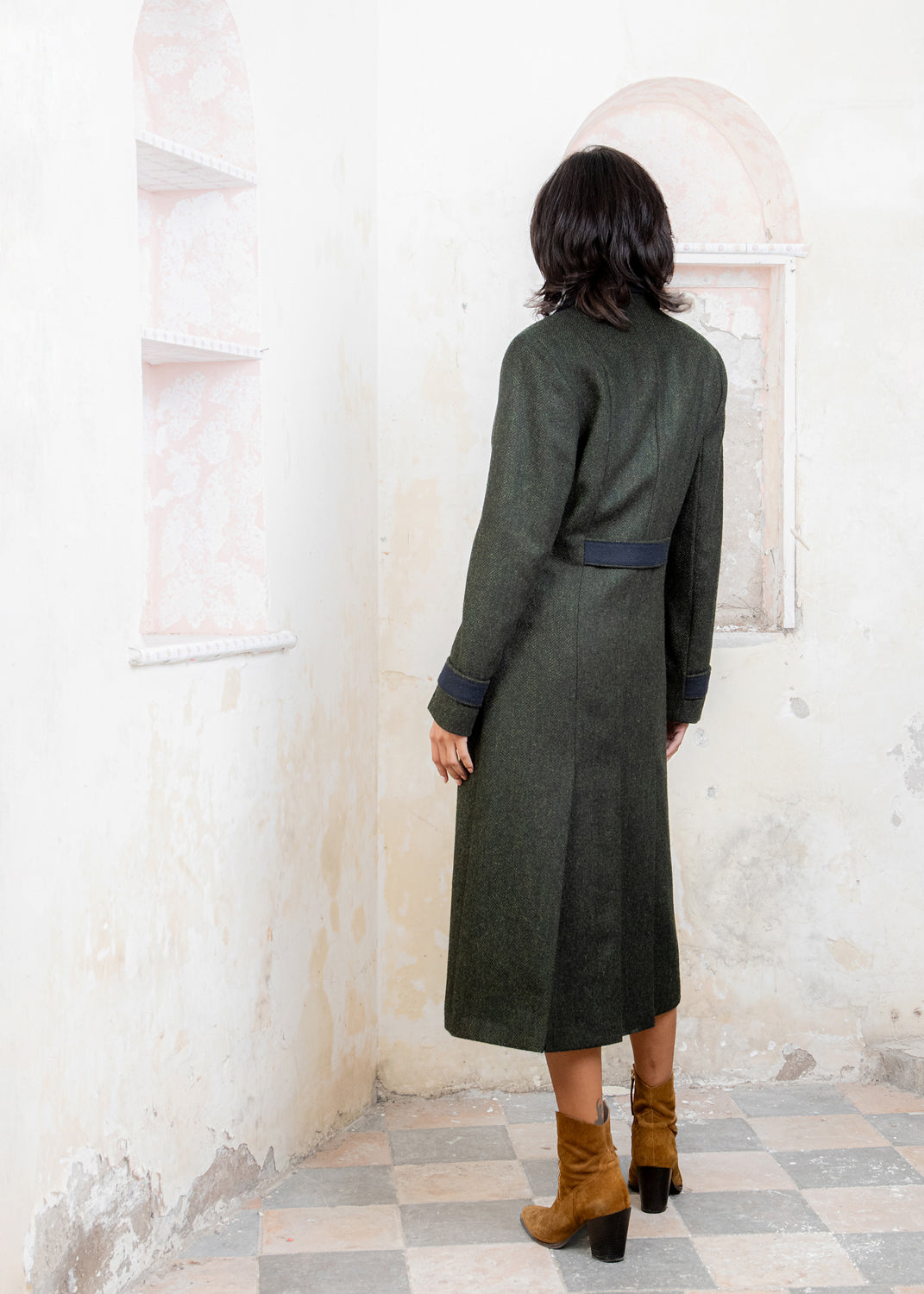 Fran Tweed Coat - Deep Green Herringbone - Jack Murphy Ireland