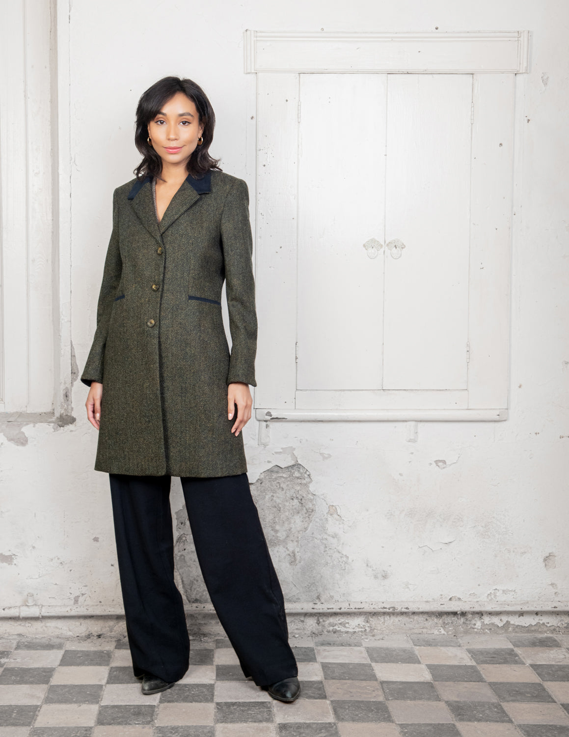 Isabella Tweed Coat - Green Fields Herringbone - Jack Murphy Ireland