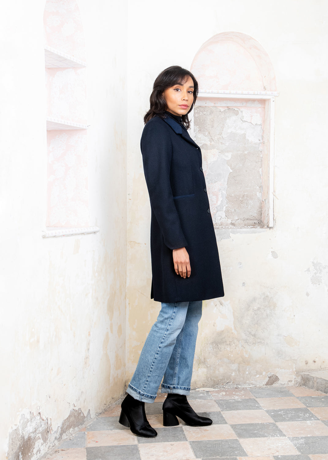 Isabella Tweed Coat - Navy Melton - Jack Murphy Ireland