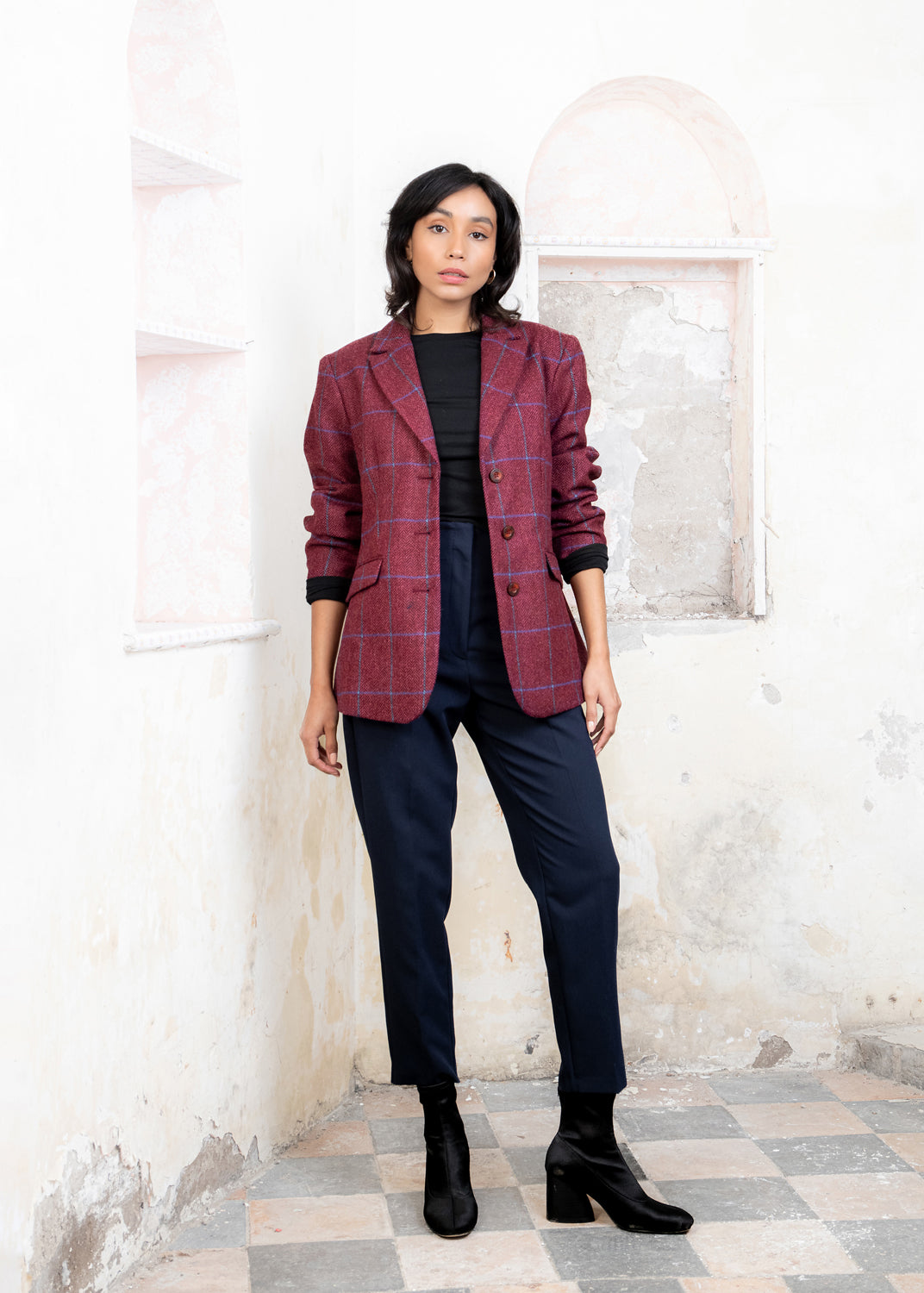 Tara Tweed Hacking Jacket - Rose Herringbone Check: Elegance