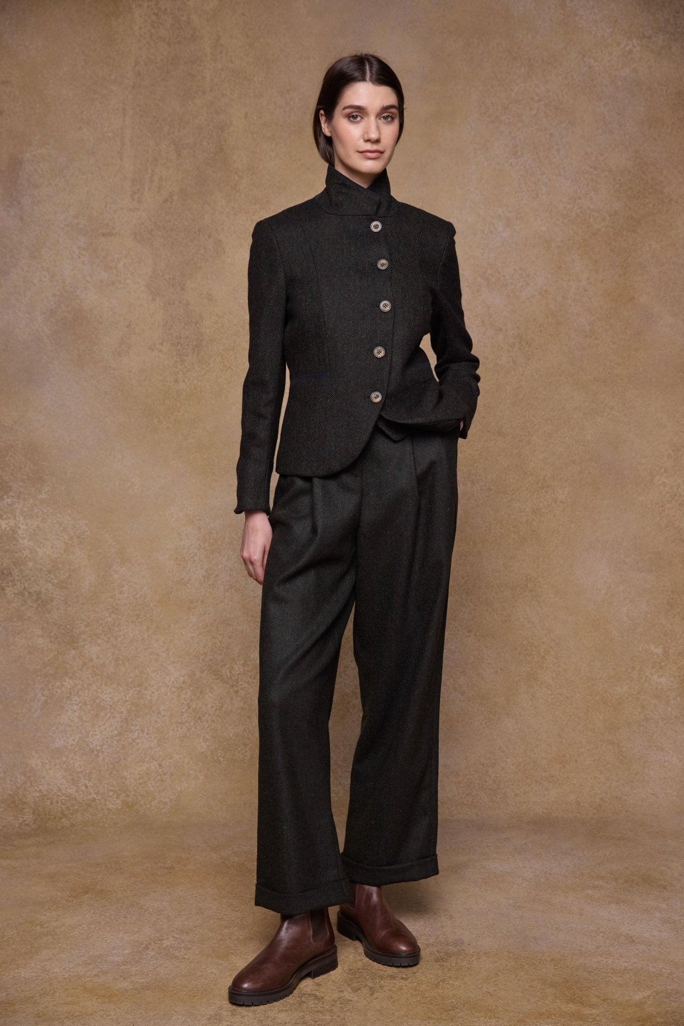 Jack Murphy Clothing - Faye Tweed Trousers - Green Herringbone - Tweed