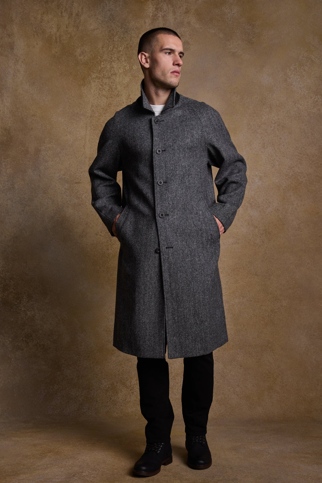 Jack Murphy Ireland - Sean Tweed Coat - Charcoal Wide Herringbone - Tweed