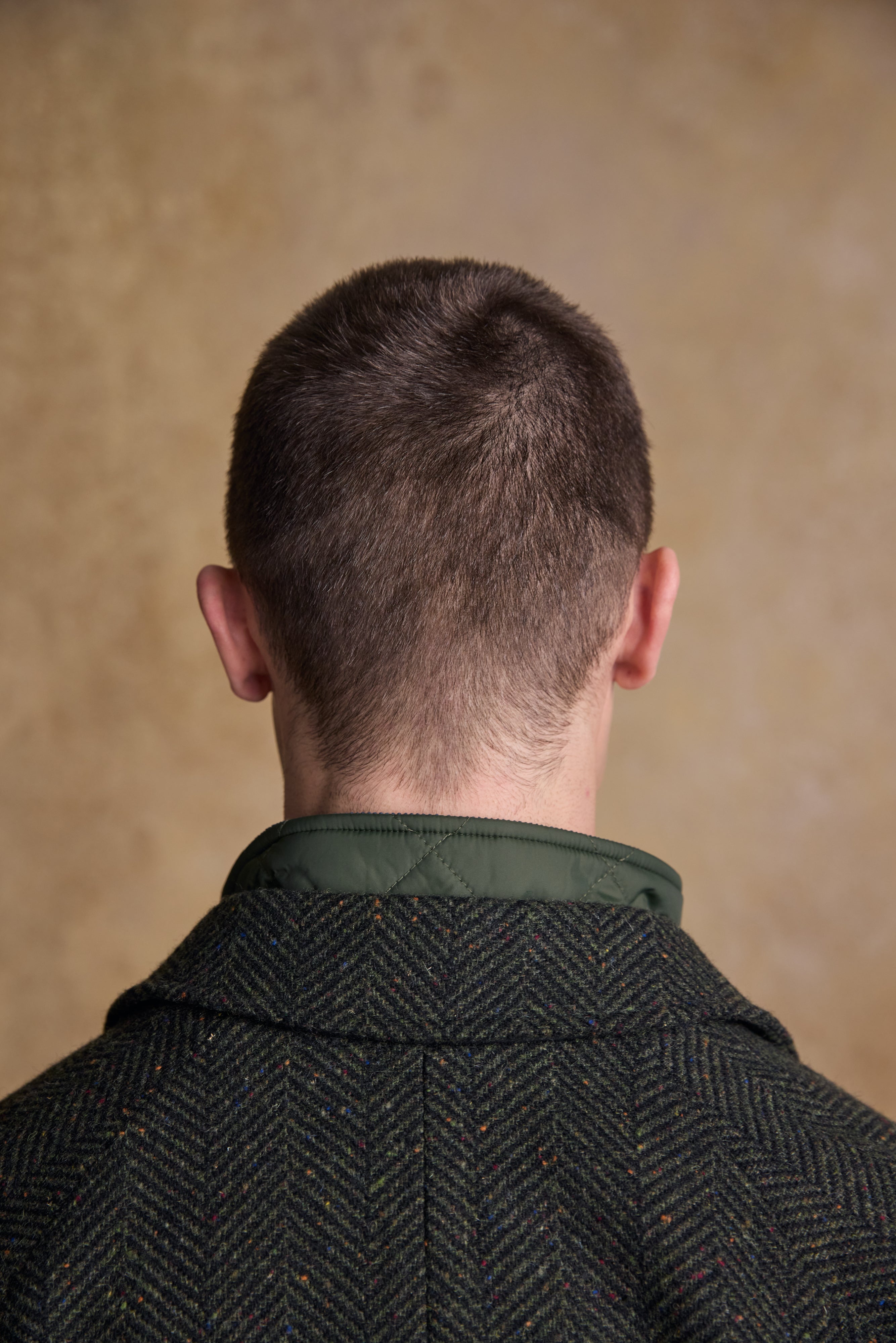 Owen Tweed Coat - Olivgrünes breites Fischgrätenmuster