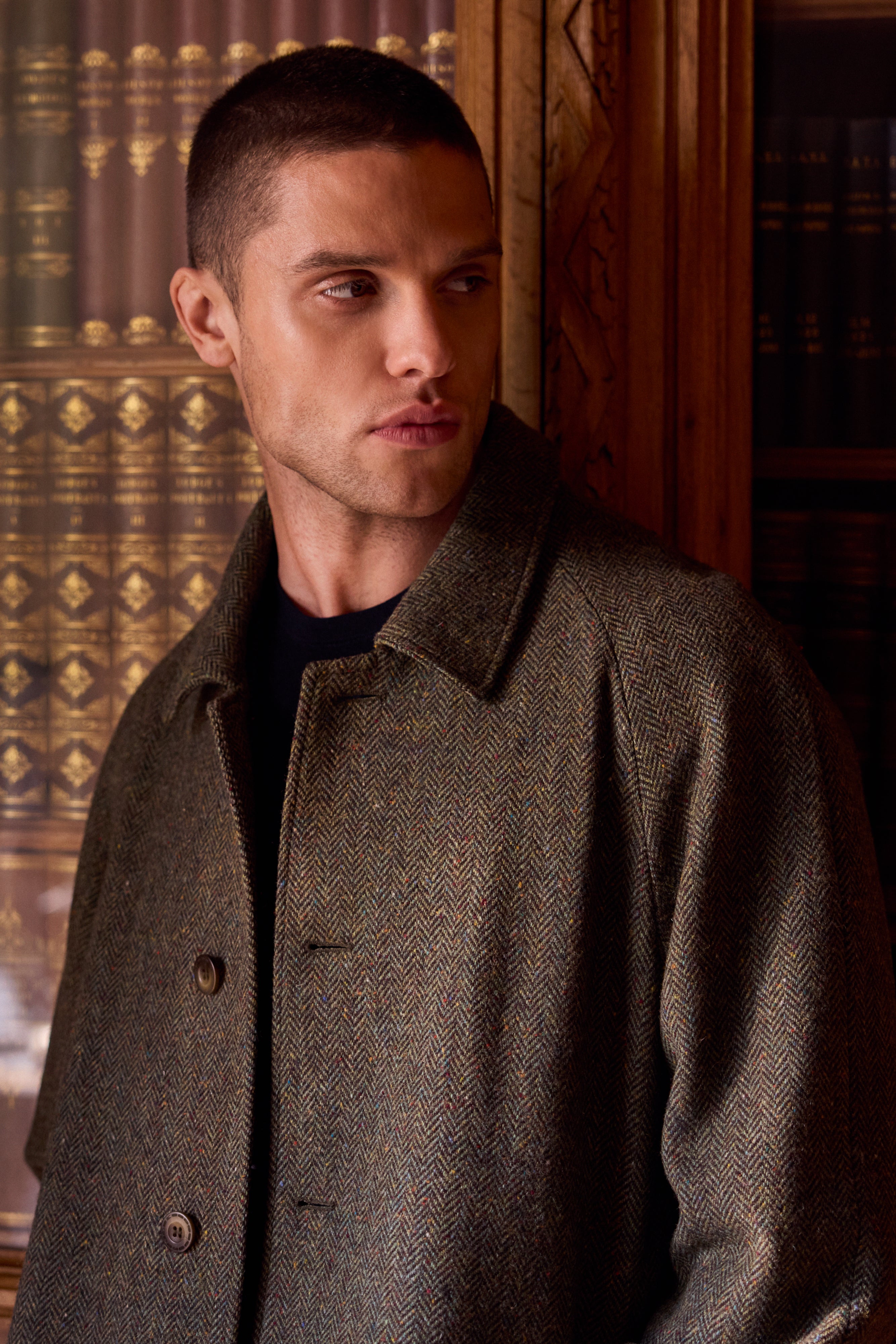 Sean Tweed Coat - Donegal Moss Herringbone
