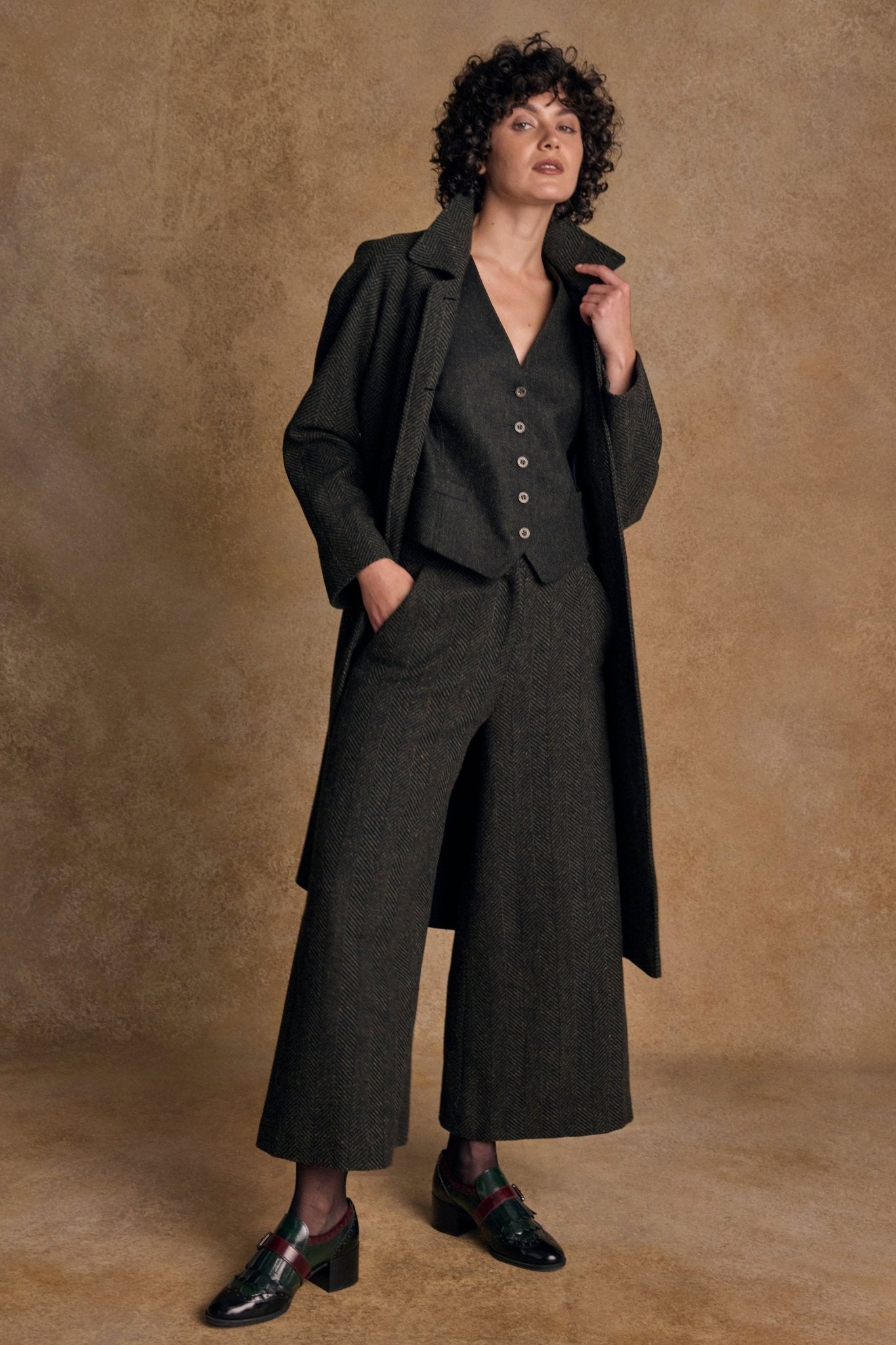 Jack Murphy Ireland - Heidi Tweed Waistcoat - Deep Green Herringbone - Tweed