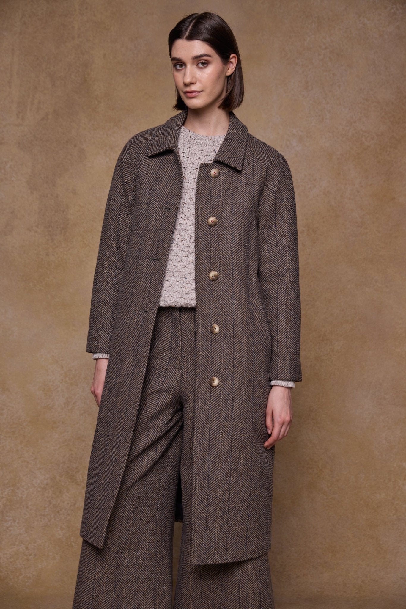 Jack Murphy Clothing - Shauna Tweed Coat - Donegal Wheat Herringbone - Tweed