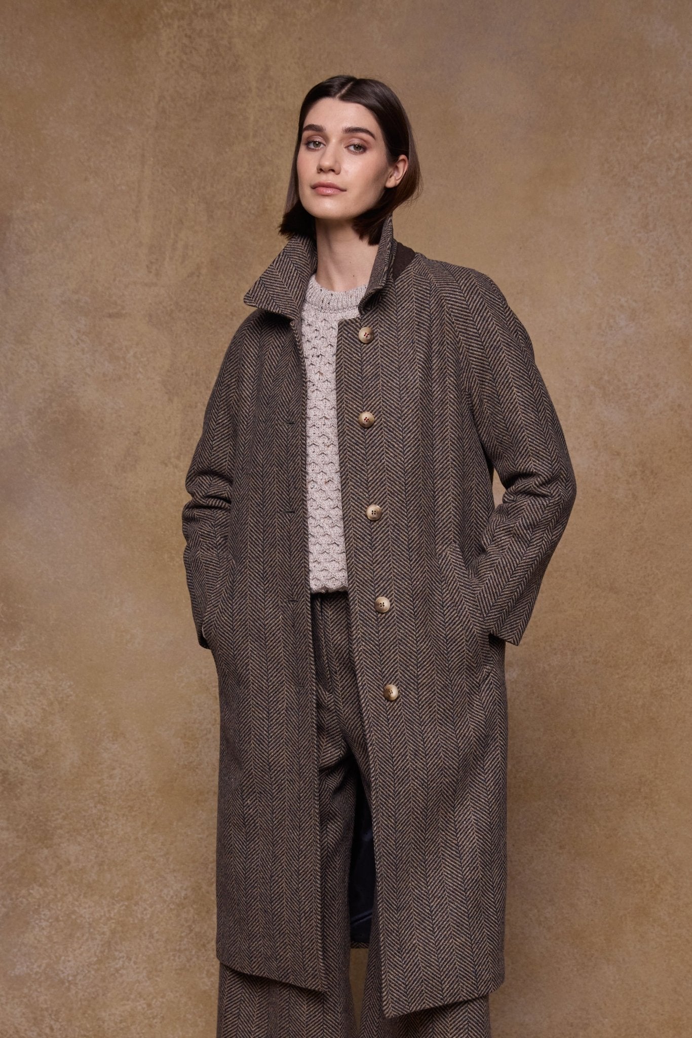 Jack Murphy Clothing - Shauna Tweed Coat - Donegal Wheat Herringbone - Tweed