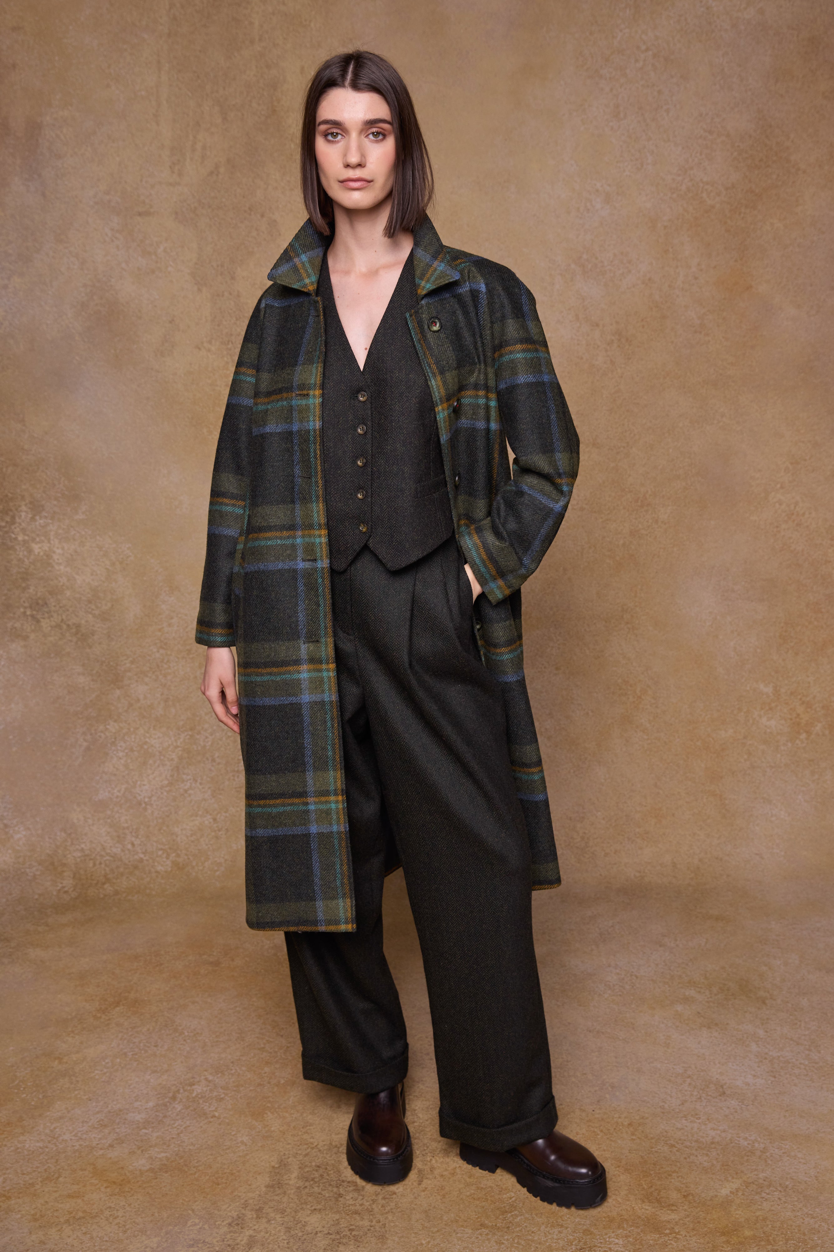 Shauna Tweed Coat - Sage & Emerald Check