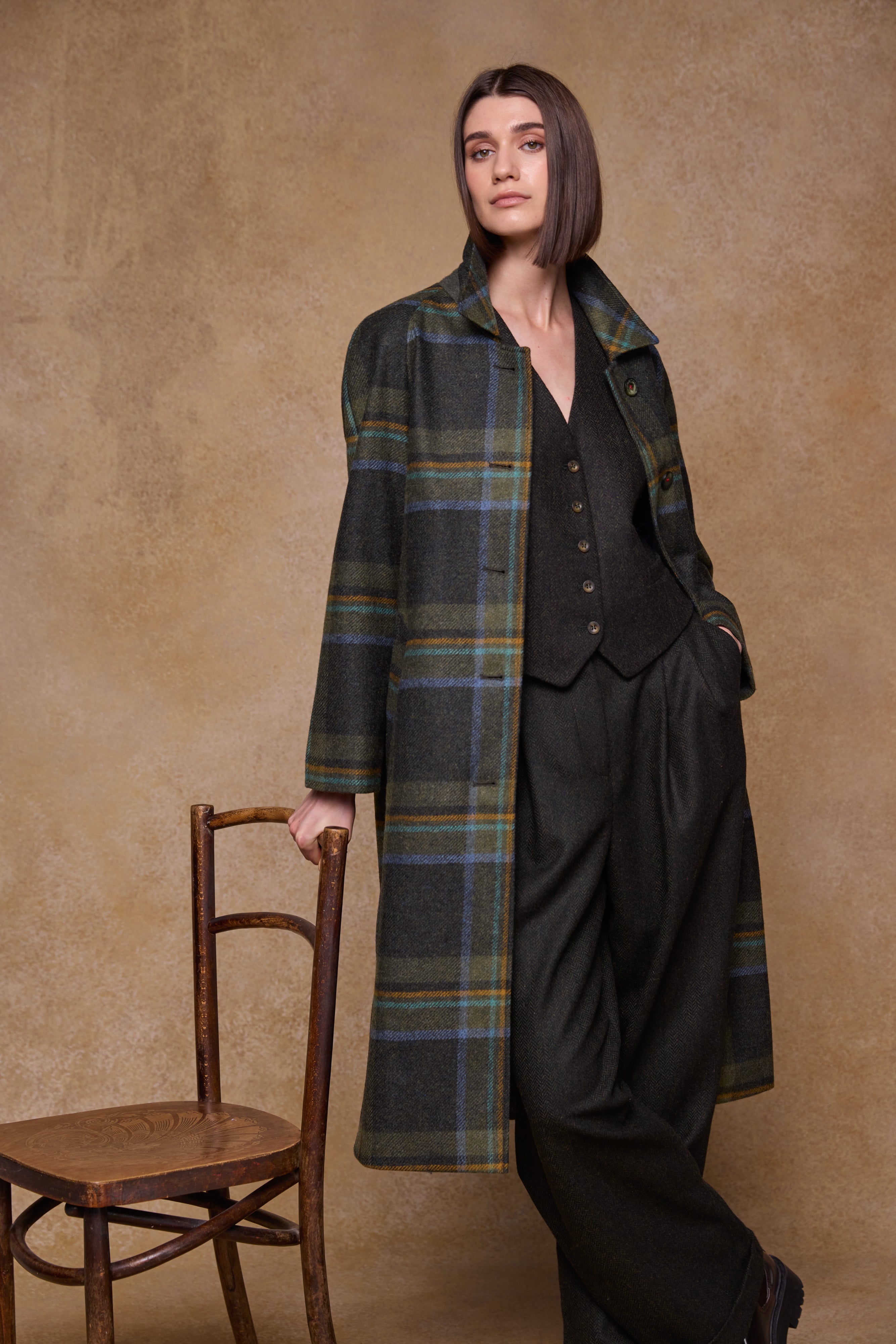 Shauna Tweed Coat - Sage & Emerald Check