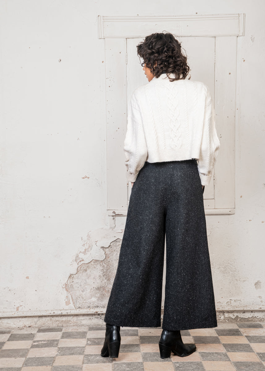 Enya Tweed Culottes - Donegal Wide Grey Fleck - Jack Murphy Ireland