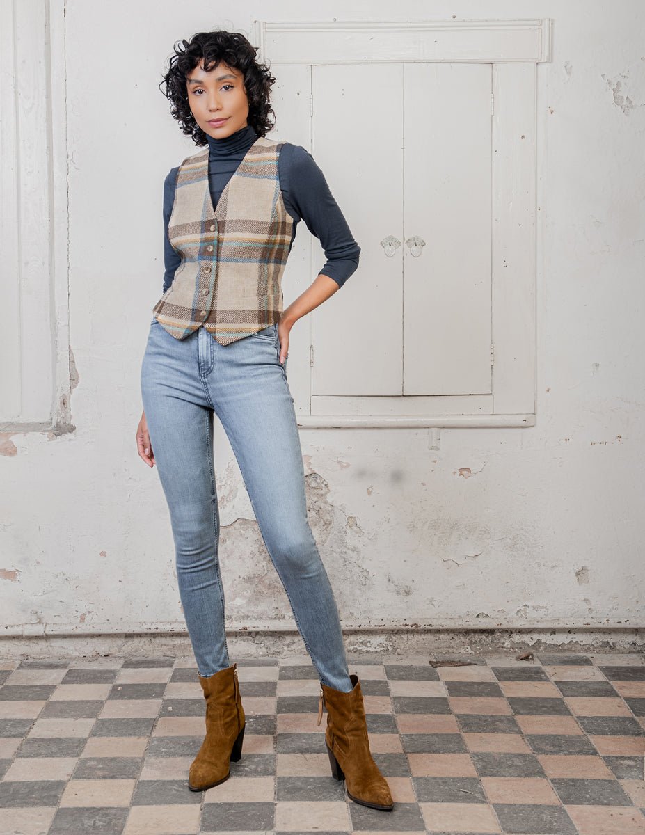 Jack Murphy Ireland - Heidi Tweed Waistcoat - Cream Block Check - Tweed