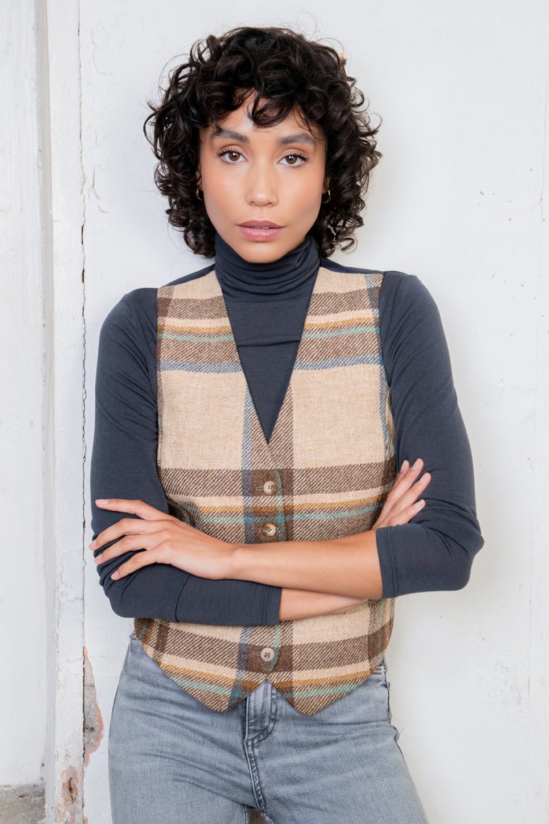Jack Murphy Ireland - Heidi Tweed Waistcoat - Cream Block Check - Tweed