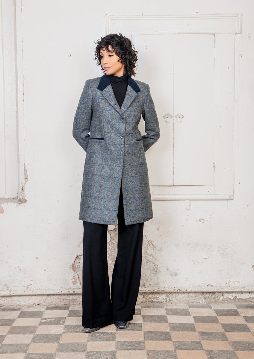 Grey check wool outlet coat