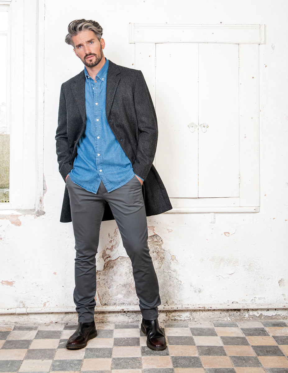 Owen Tweed Coat - Grey Herringbone - Jack Murphy Ireland