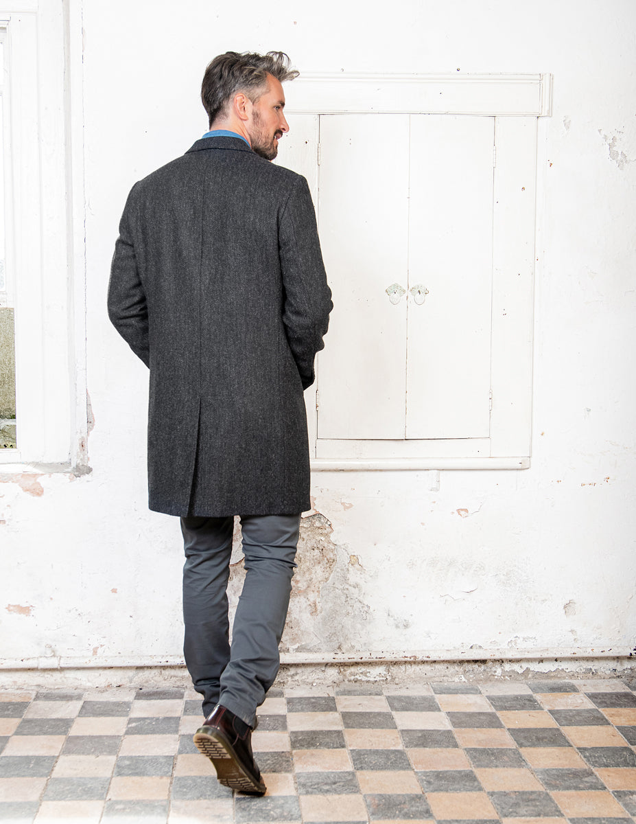 Owen Tweed Coat - Grey Herringbone - Jack Murphy Ireland