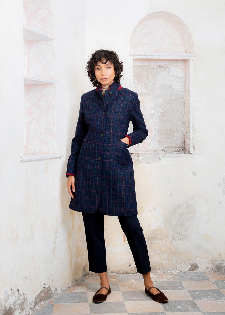 Pamela Tweed Coat - Primary Navy - Jack Murphy Ireland