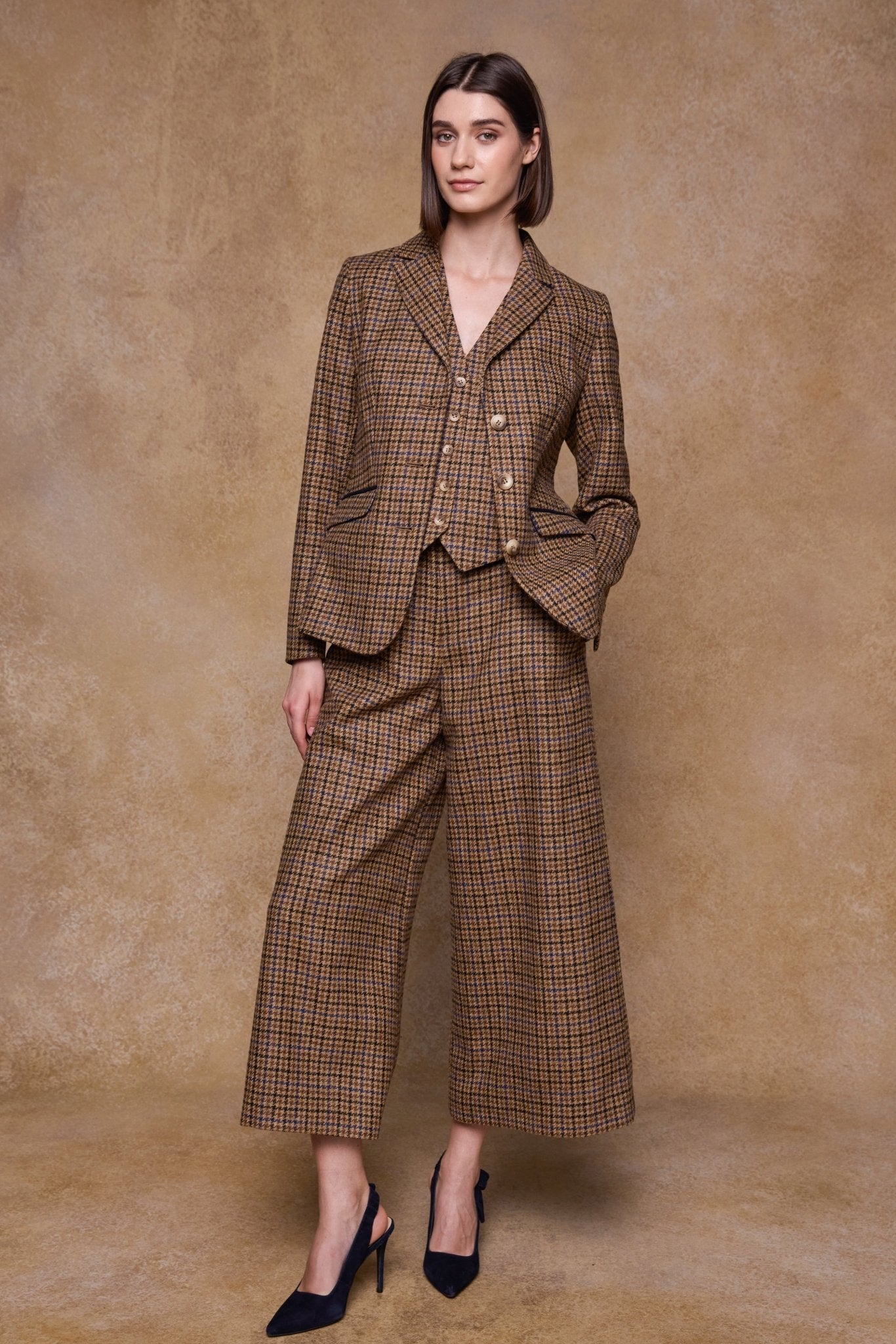 Jack Murphy Clothing - Enya Tweed Culottes - Blue Driftwood Check - Tweed