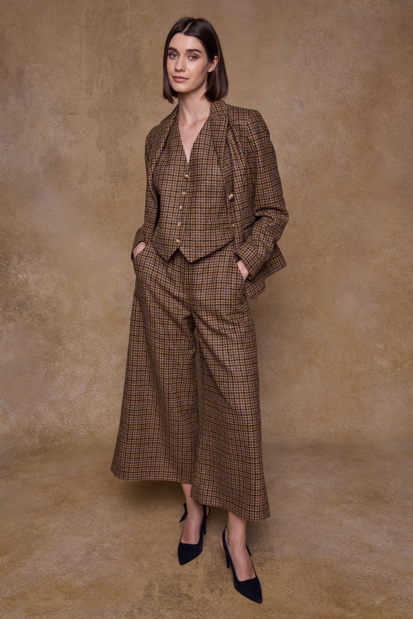 Jack Murphy Clothing - Heidi Tweed Waistcoat - Blue Driftwood Check - Tweed