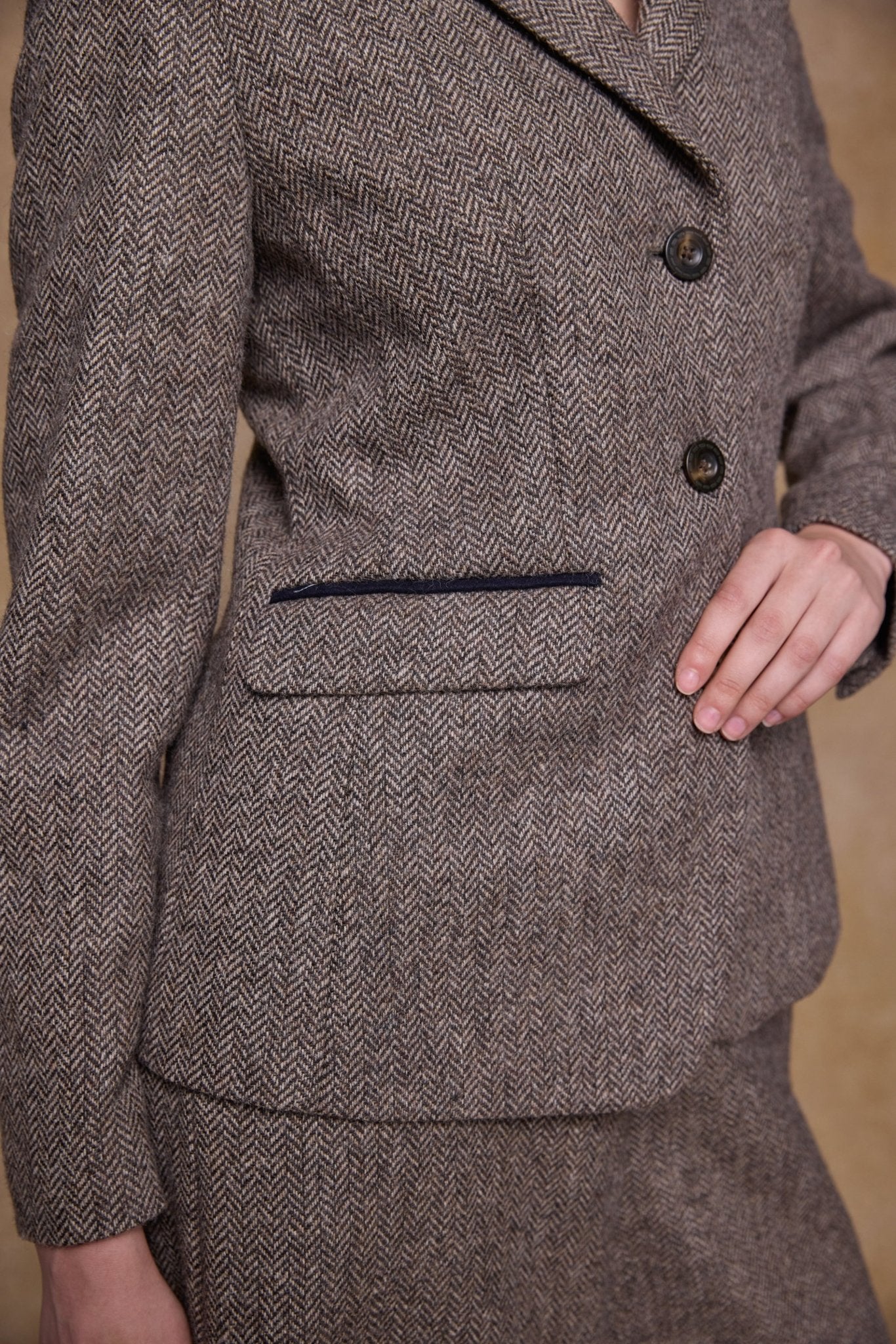 Jack Murphy Ireland - Tara Tweed Hacking Jacket - Light Tan Herringbone - Tweed