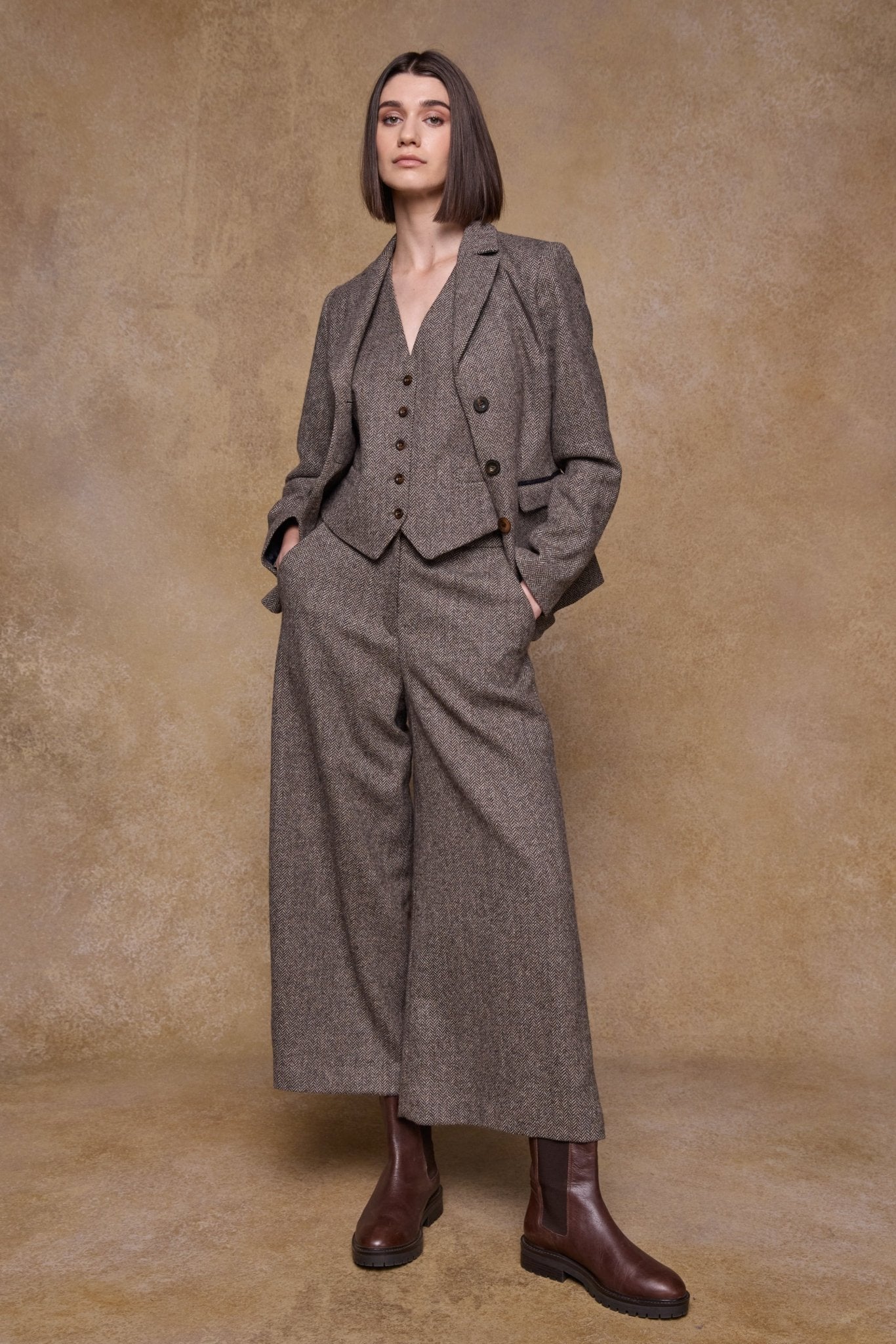 Jack Murphy Ireland - Tara Tweed Hacking Jacket - Light Tan Herringbone - Tweed