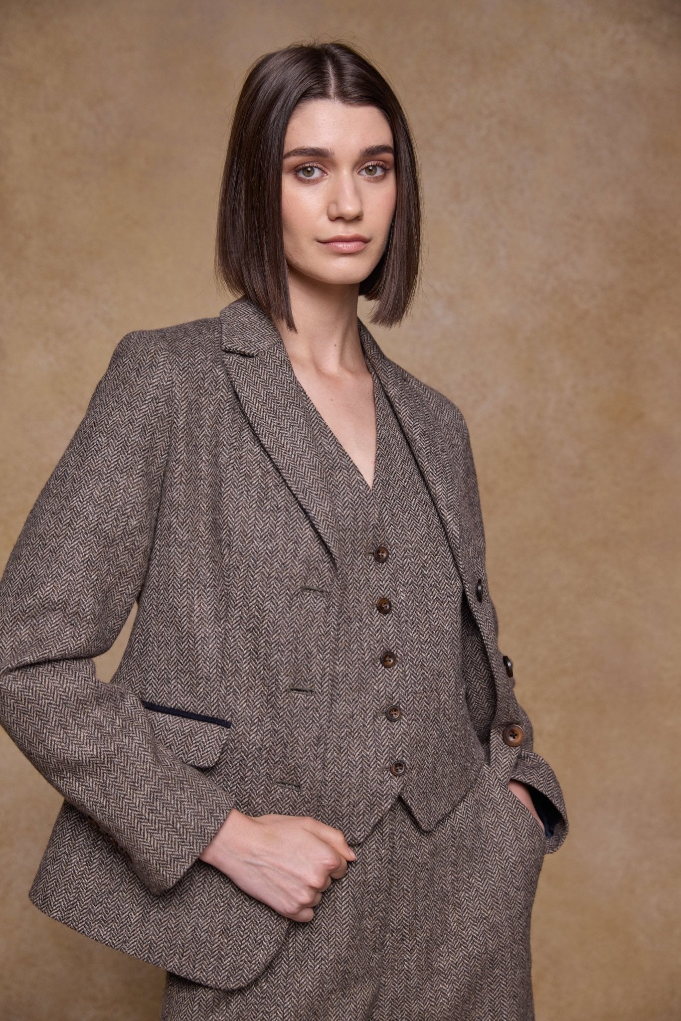 Jack Murphy Ireland - Heidi Tweed Waistcoat - Light Tan Herringbone - Tweed