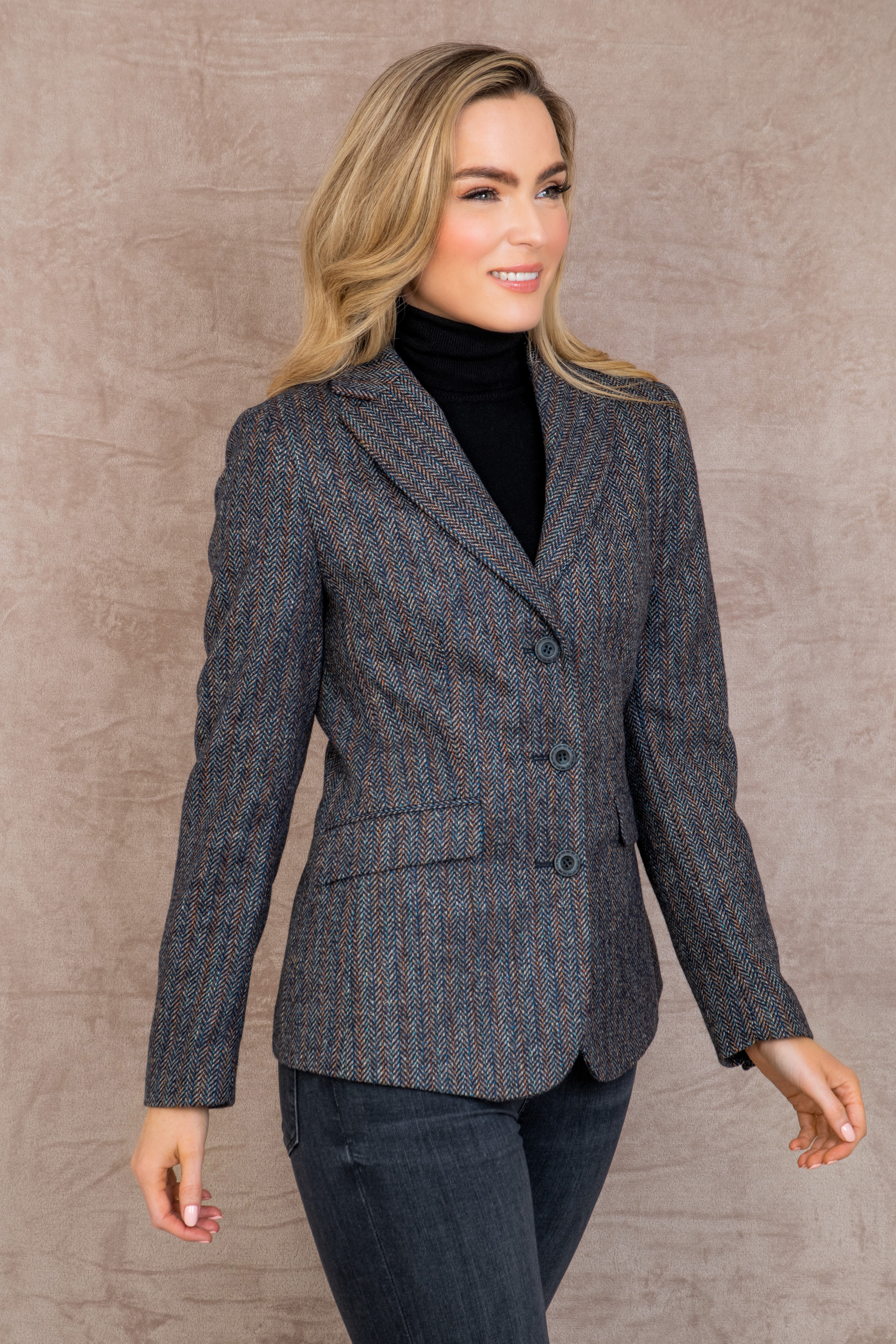 Tara Tweed Hacking Jacket - Blue Moon Herringbone - Jack Murphy Ireland