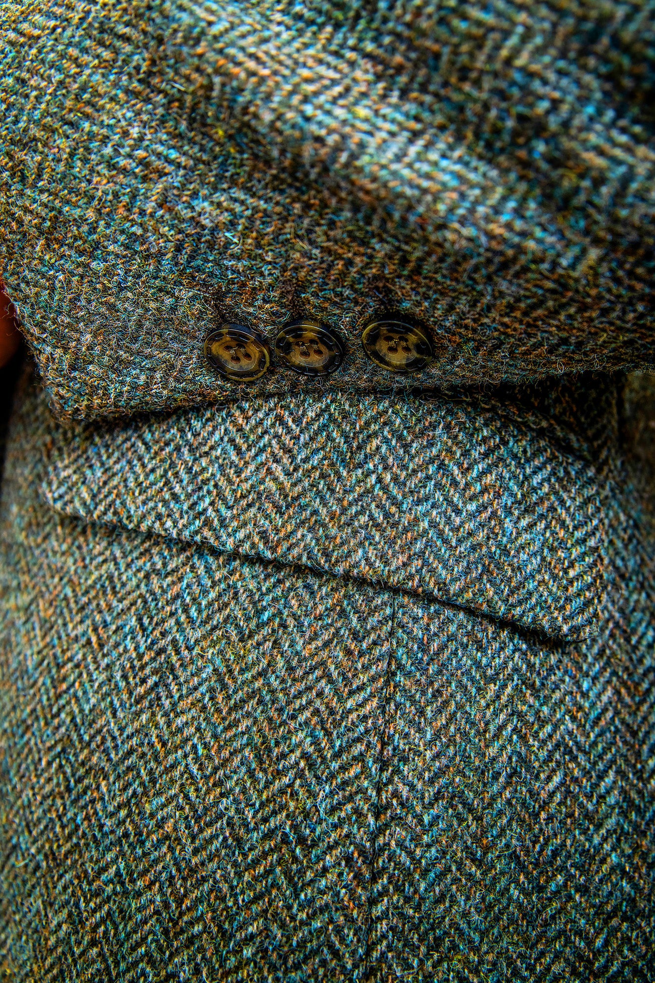 Tara Tweed Hacking Jacket - Olive Teal Herringbone - Jack Murphy Ireland