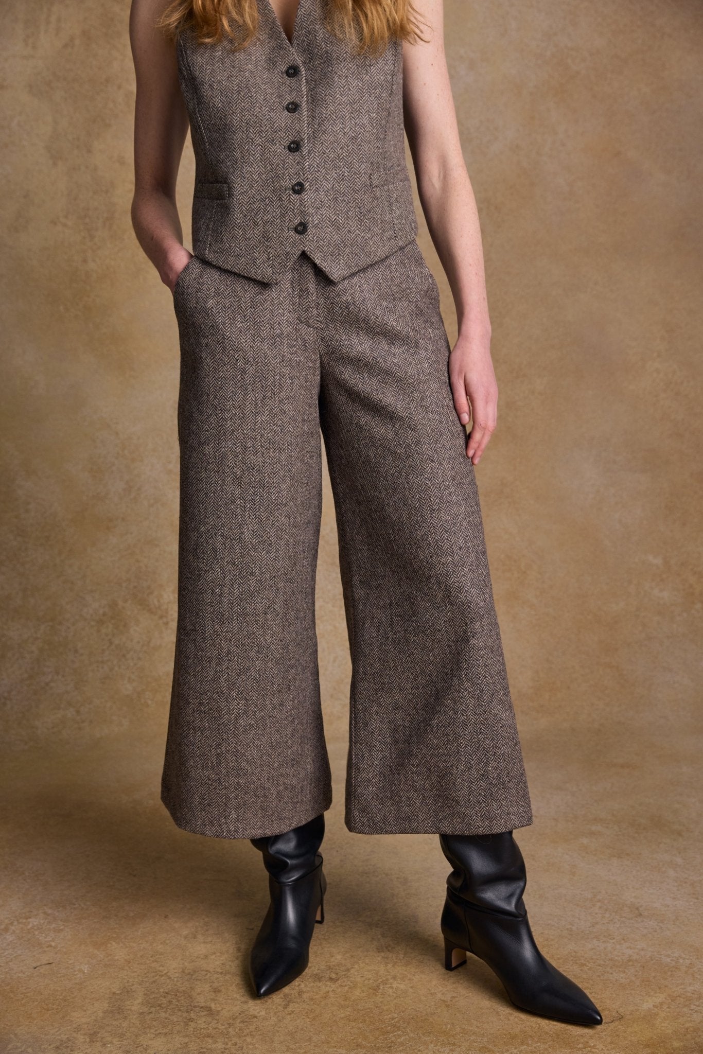 Jack Murphy Ireland - Enya Tweed Culottes - Light Tan Herringbone - Tweed