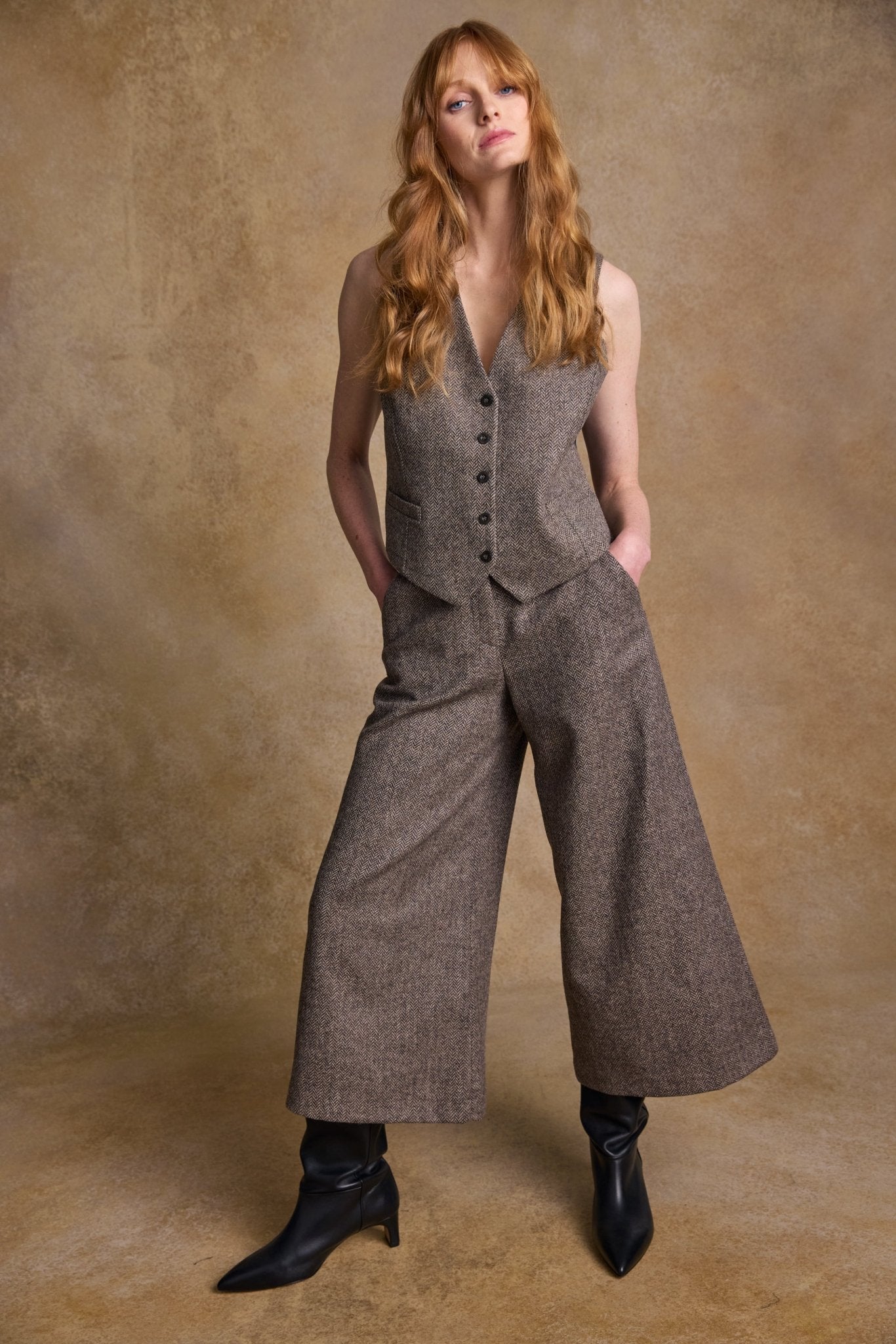 Jack Murphy Ireland - Enya Tweed Culottes - Light Tan Herringbone - Tweed