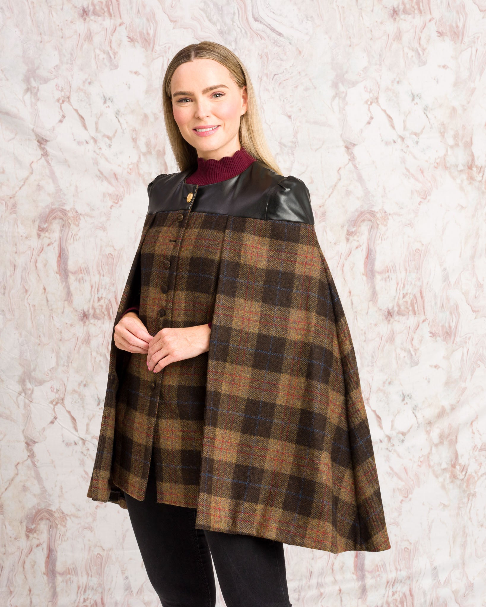 Aisling Tailored Cape - Auburn Check - Jack Murphy Ireland