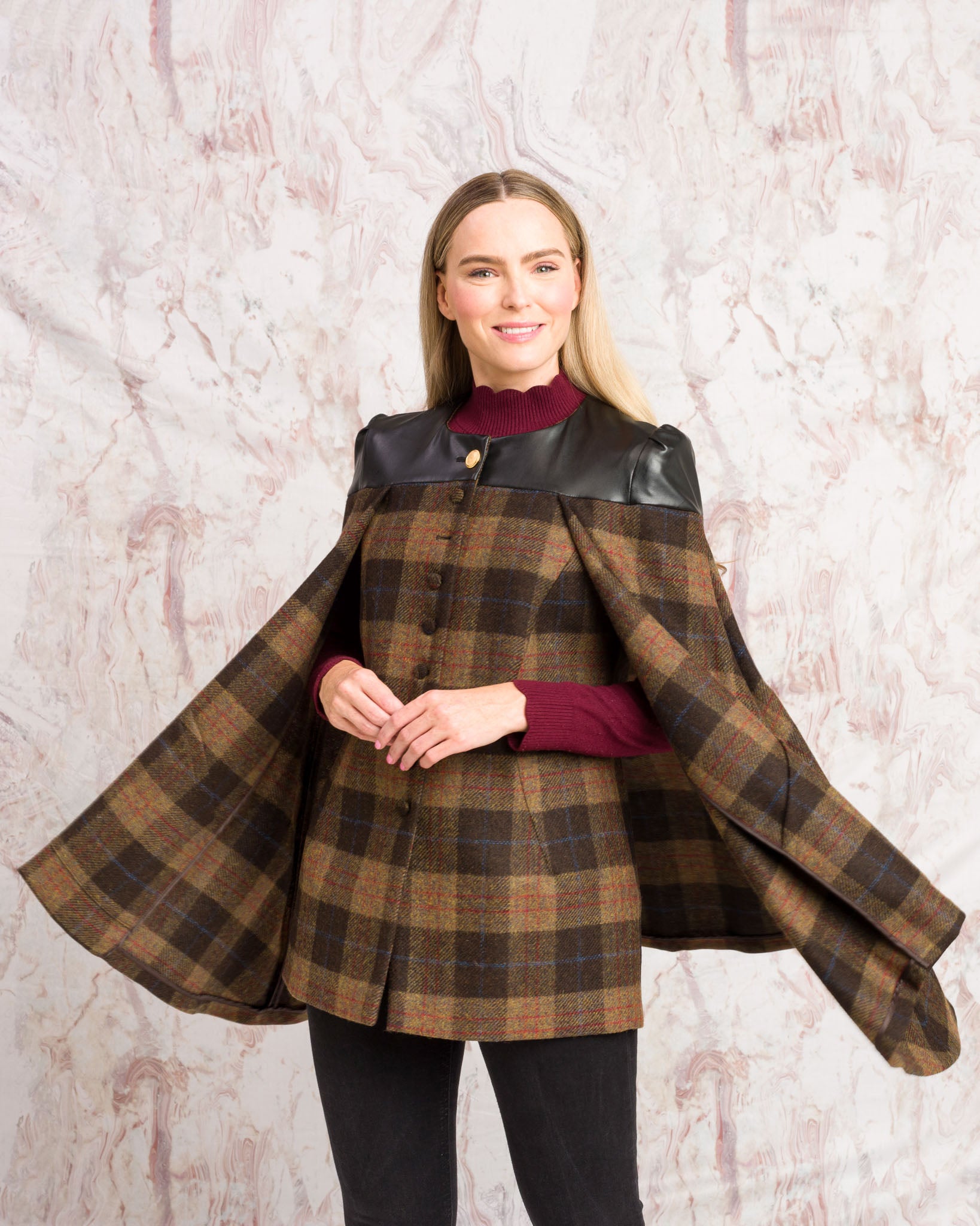 Aisling Tailored Cape - Auburn Check - Jack Murphy Ireland