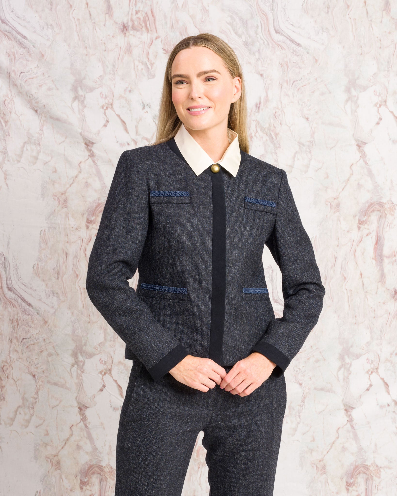 Anna Tweed Jacket - Navy Fleck - Jack Murphy Ireland